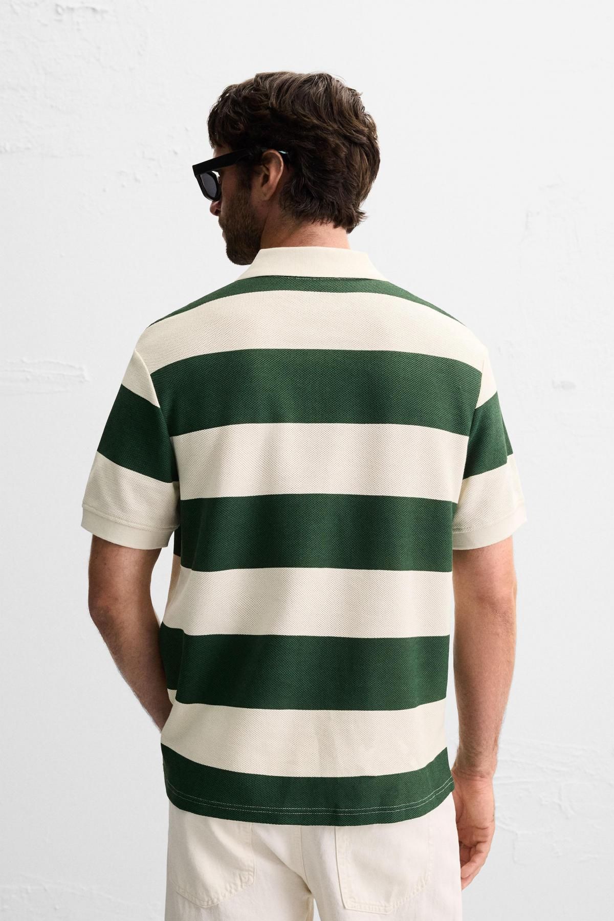 자라 스트라이프 지퍼넥 폴로셔츠 4087/467 WHITE / GREEN - 상세 이미지 4