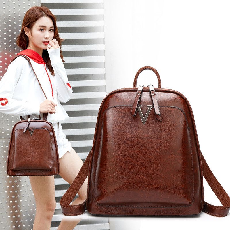 여성용 백팩 빈티지 감성 데일리 오일왁싱 소가죽 가방 숄더백 겸용 직장인 여행용 - 상품 이미지