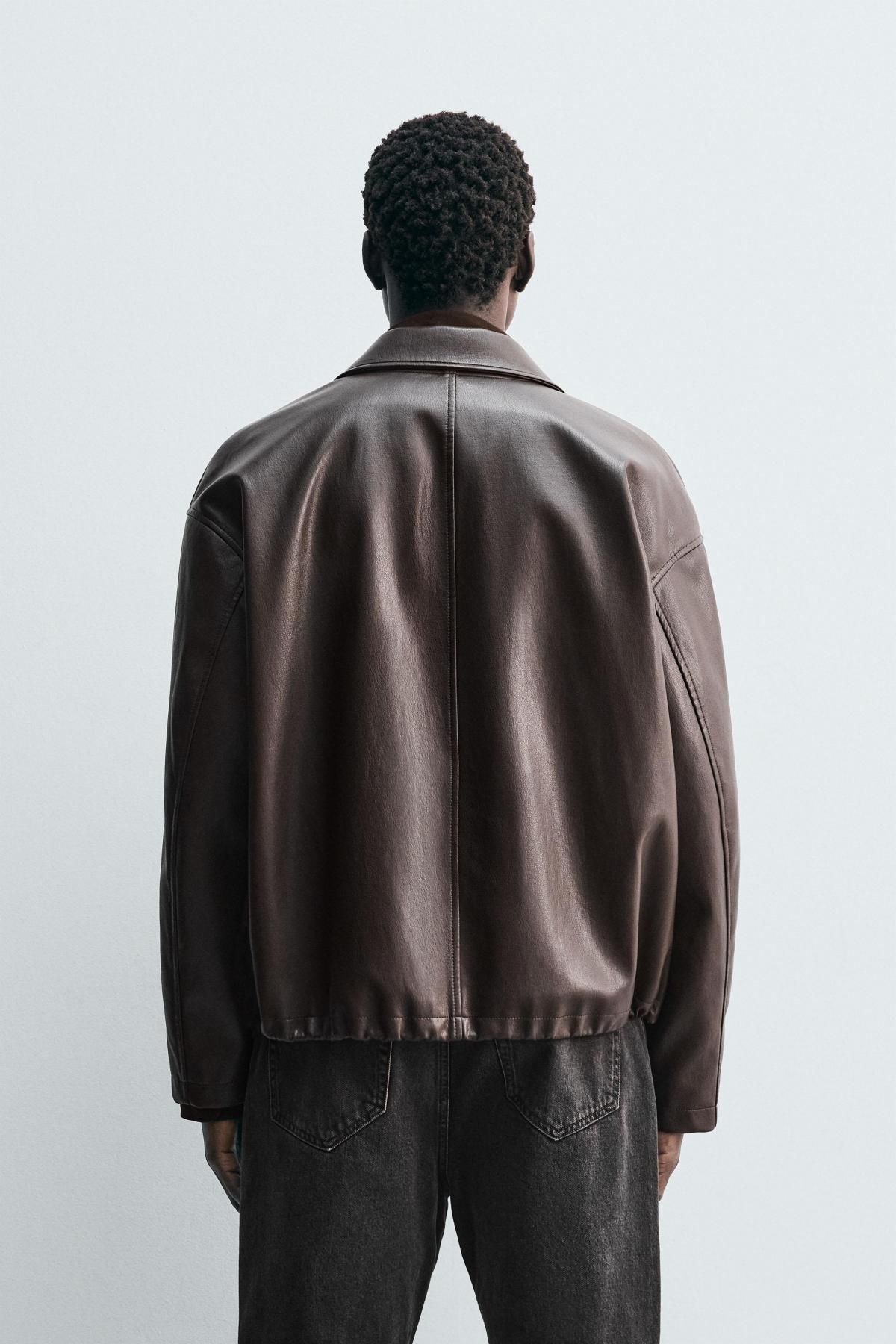 자라 테크니컬 레더 이펙트 릴랙스핏 자켓 3046/314 DARK BROWN - 상세 이미지 4