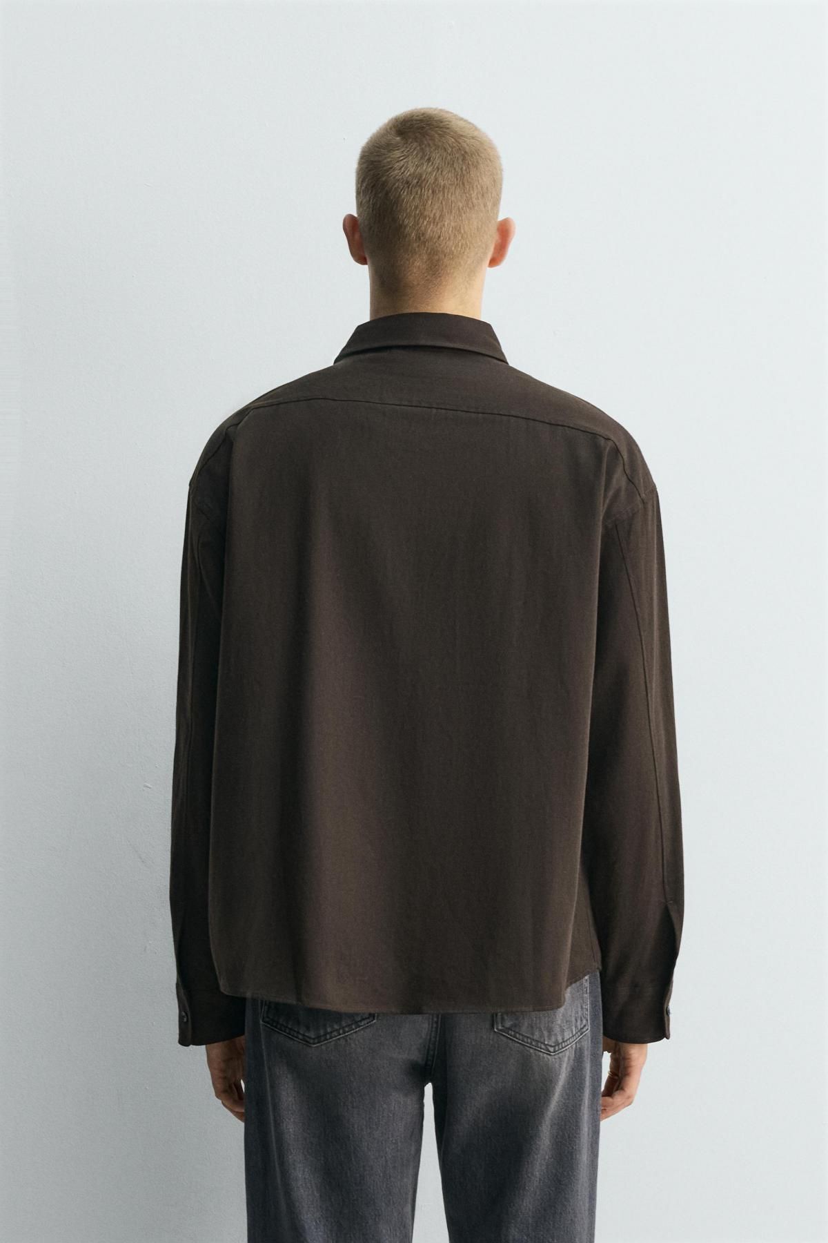 자라 플루이드 테크니컬 릴렉스핏 긴팔 셔츠 6348/438 DARK BROWN - 상세 이미지 4