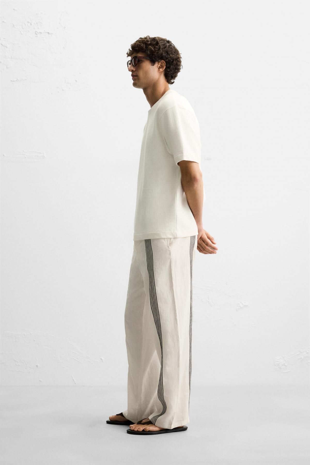 자라 텍스처 레귤러핏 라운드 반팔 티셔츠 3443/300 OYSTER-WHITE - 상세 이미지 5