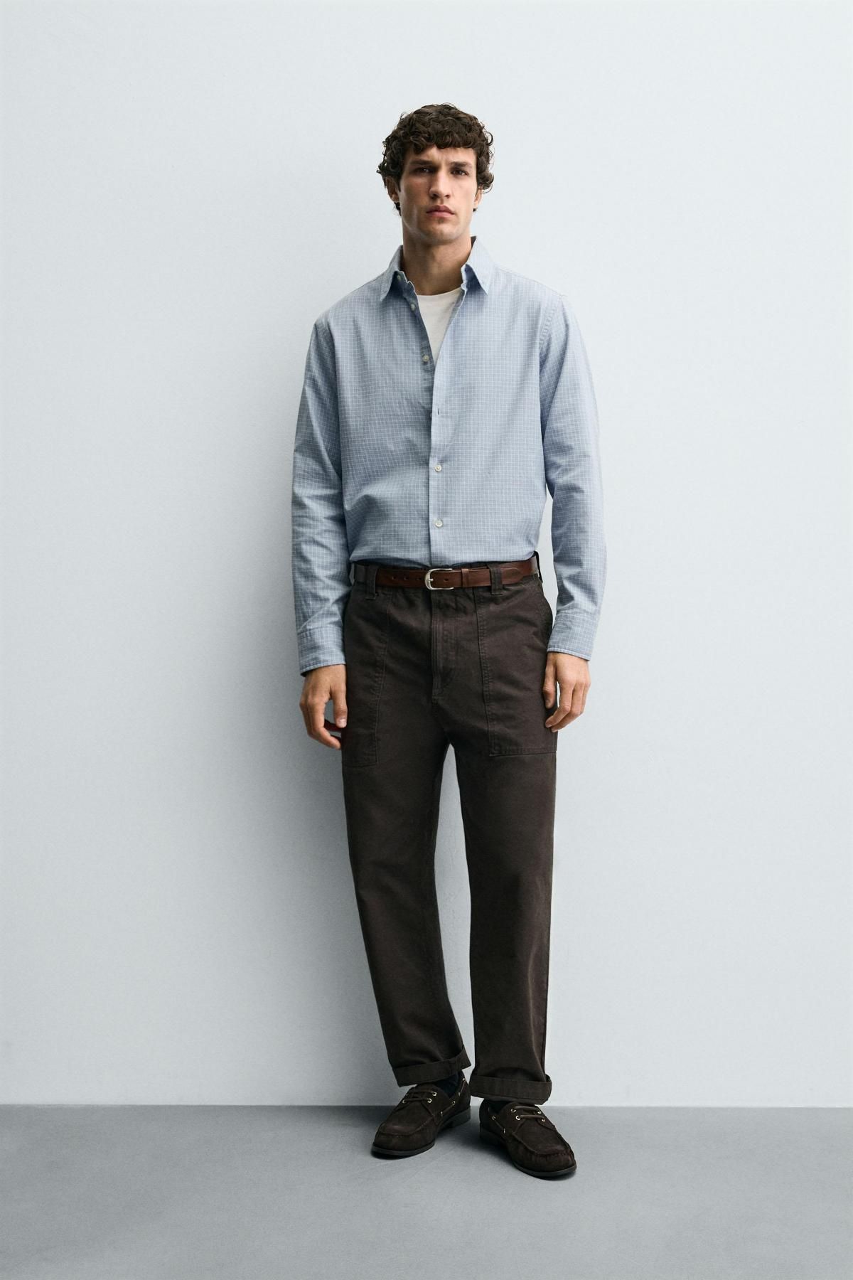 자라 체크 레귤러핏 코튼 긴팔 셔츠 0975/788 WHITE / SKY BLUE - 상세 이미지 2