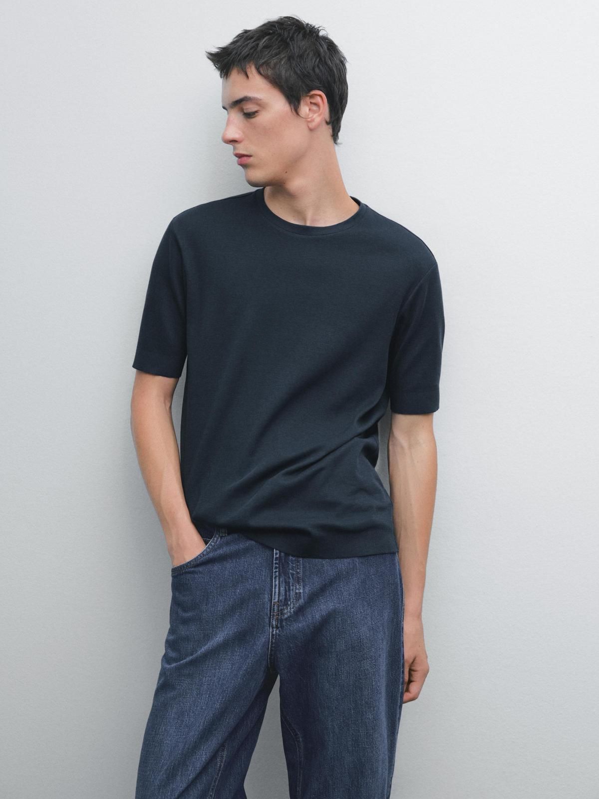 마시모두띠 100 코튼 골지 트림 반팔 티셔츠 0510/150 NAVY BLUE - 상품 이미지