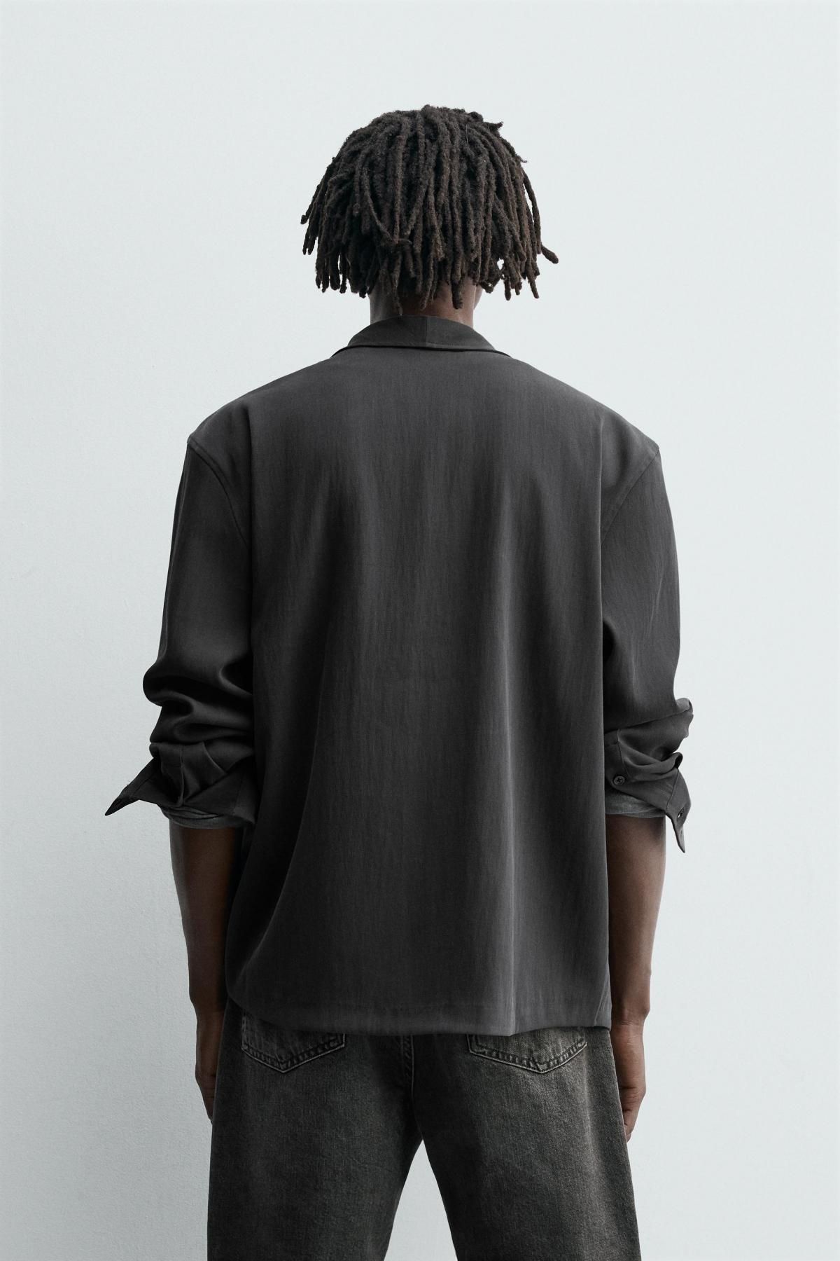 자라 테크니컬 워시드 플루이드 롱슬리브 셔츠 1437/227 ANTHRACITE GREY - 상세 이미지 4