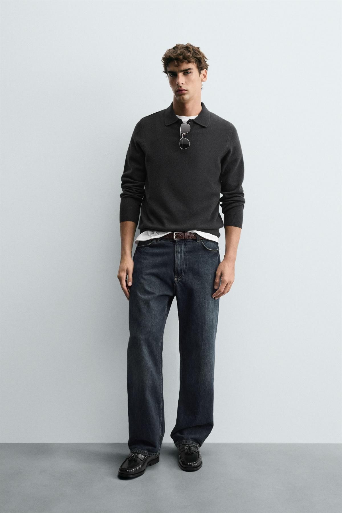 자라 울 캐시미어 테크니컬 긴팔 니트 폴로셔츠 2893/321 ANTHRACITE GREY - 상세 이미지 2