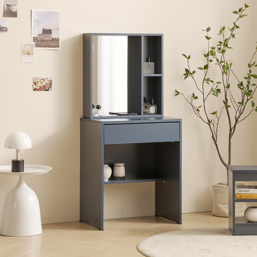 소임 수납화장대 틈새 미니 서랍 거울세트 멀바우화이트, 600x395mm