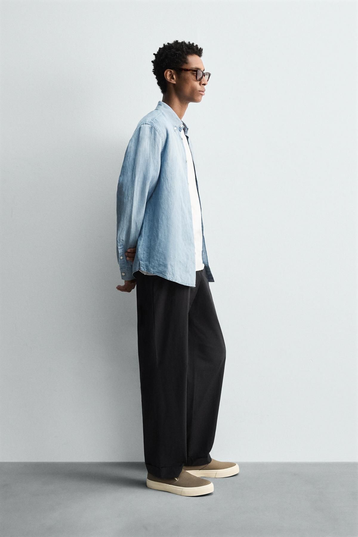 자라 라이트 데님 레귤러핏 긴팔셔츠 7545/385 LIGHT BLUE - 상세 이미지 5