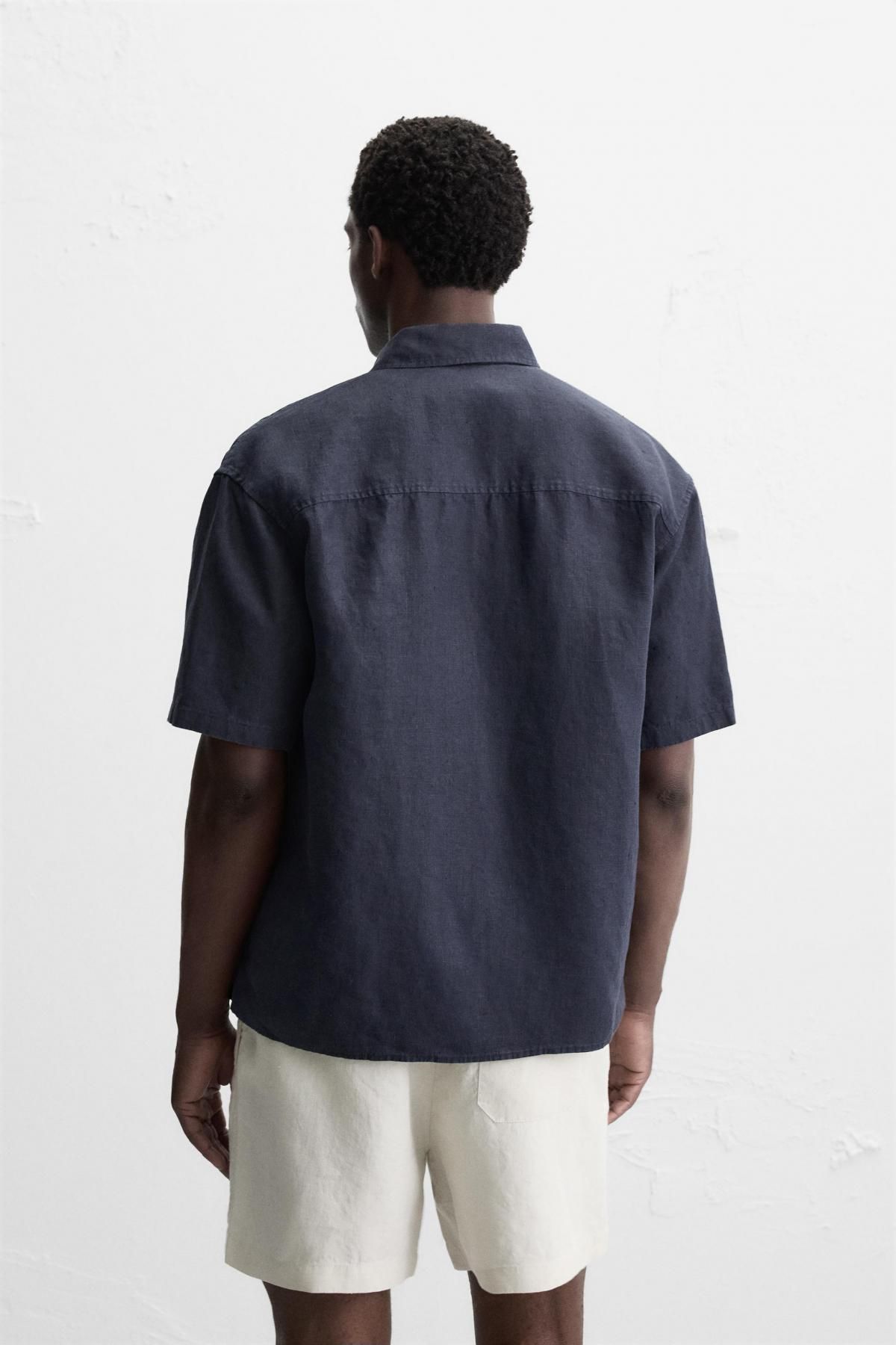자라 친환경 헴프 반팔 셔츠 5344/413 DARK NAVY - 상세 이미지 4