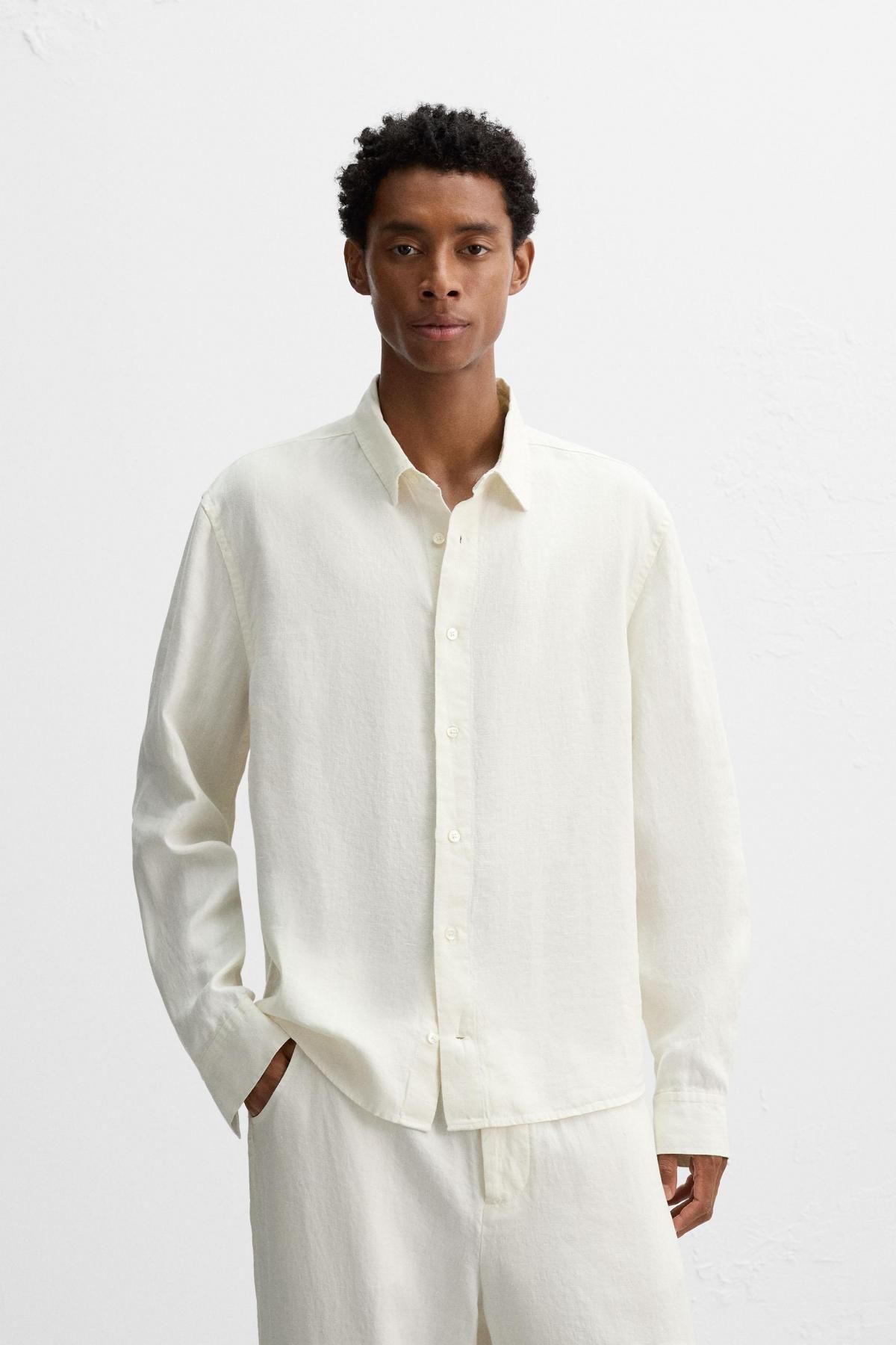 자라 릴렉스핏 오가닉 헴프 긴팔 셔츠 5344/412 OYSTER-WHITE - 상세 이미지 3
