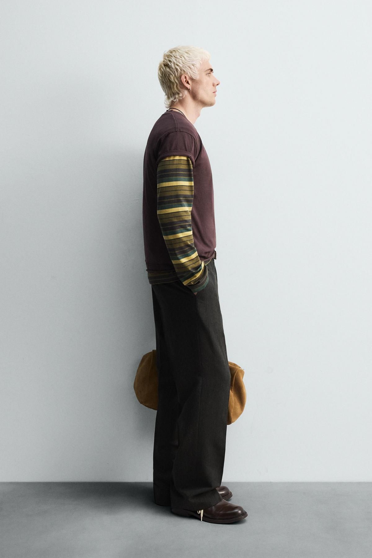 자라 불규칙 마감 미니멀 반팔 티셔츠 0962/376 BURGUNDY - 상세 이미지 5