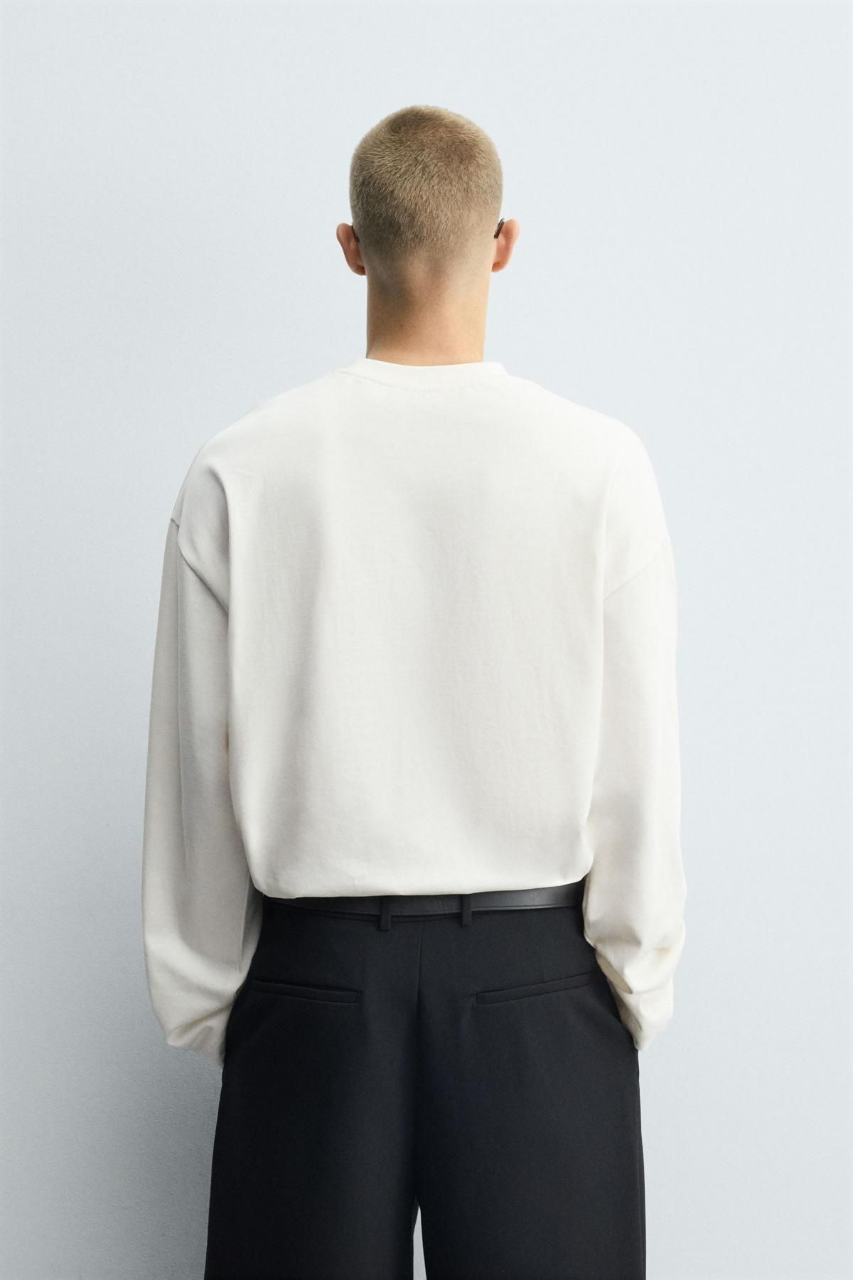 자라 박시핏 자수 긴팔 티셔츠 0761/373 WHITE - 상세 이미지 4