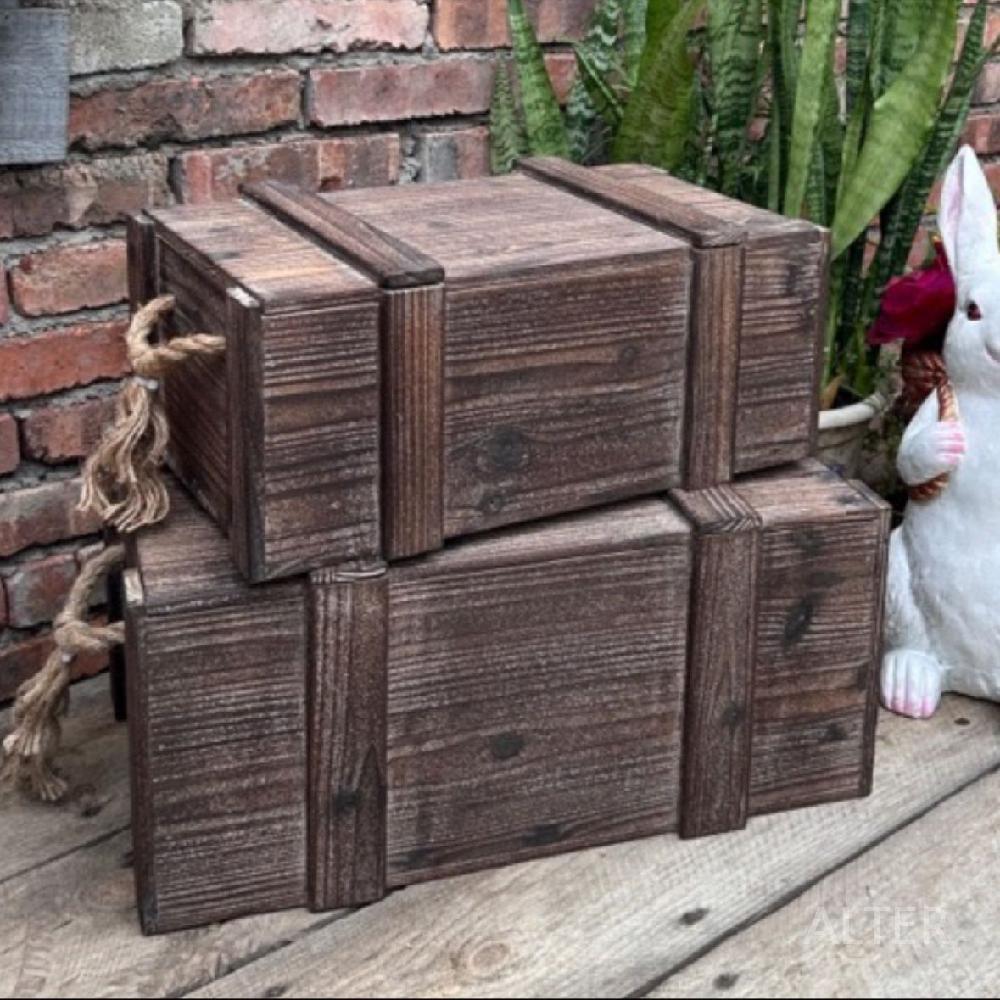 빈티지 우드박스 나무상자 소품 인테리어 수납함 원목 광택 처리 42x26x18cm - 상세 이미지 3