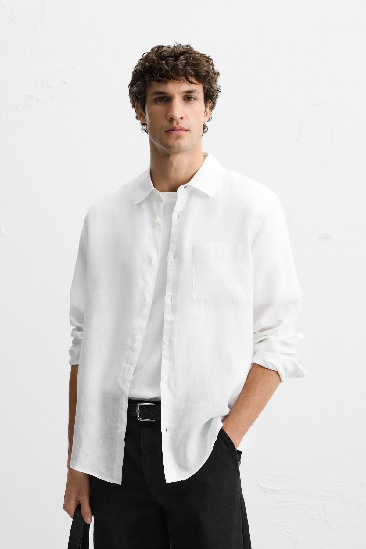 자라 100 리넨 셔츠 1063/310 WHITE - 상세 이미지 3