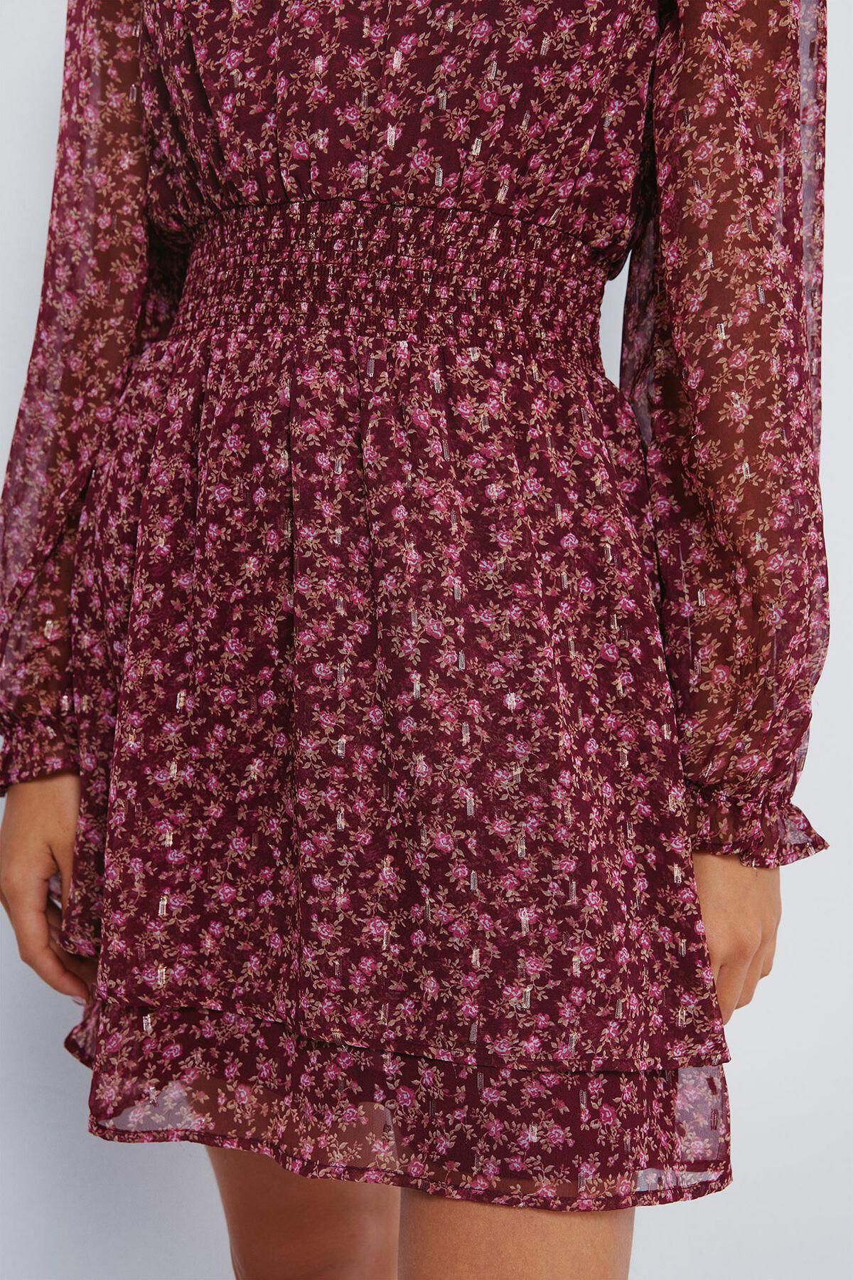 스프링필드 플로럴 러플 브이넥 쉬폰 미니 원피스 7952301 NARANJA - 상세 이미지 4