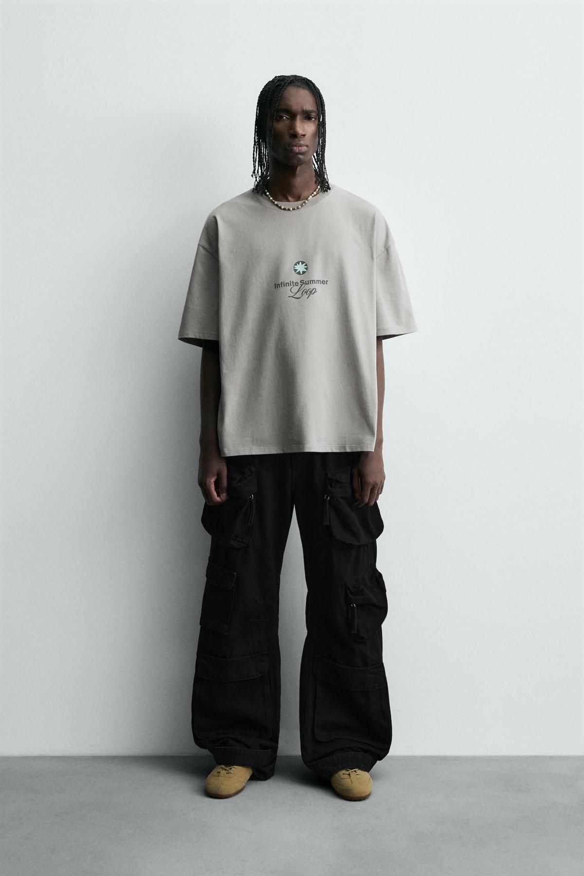 자라 스타 프린트 라운드 반팔 티셔츠 1259/302 LIGHT GREY - 상세 이미지 2
