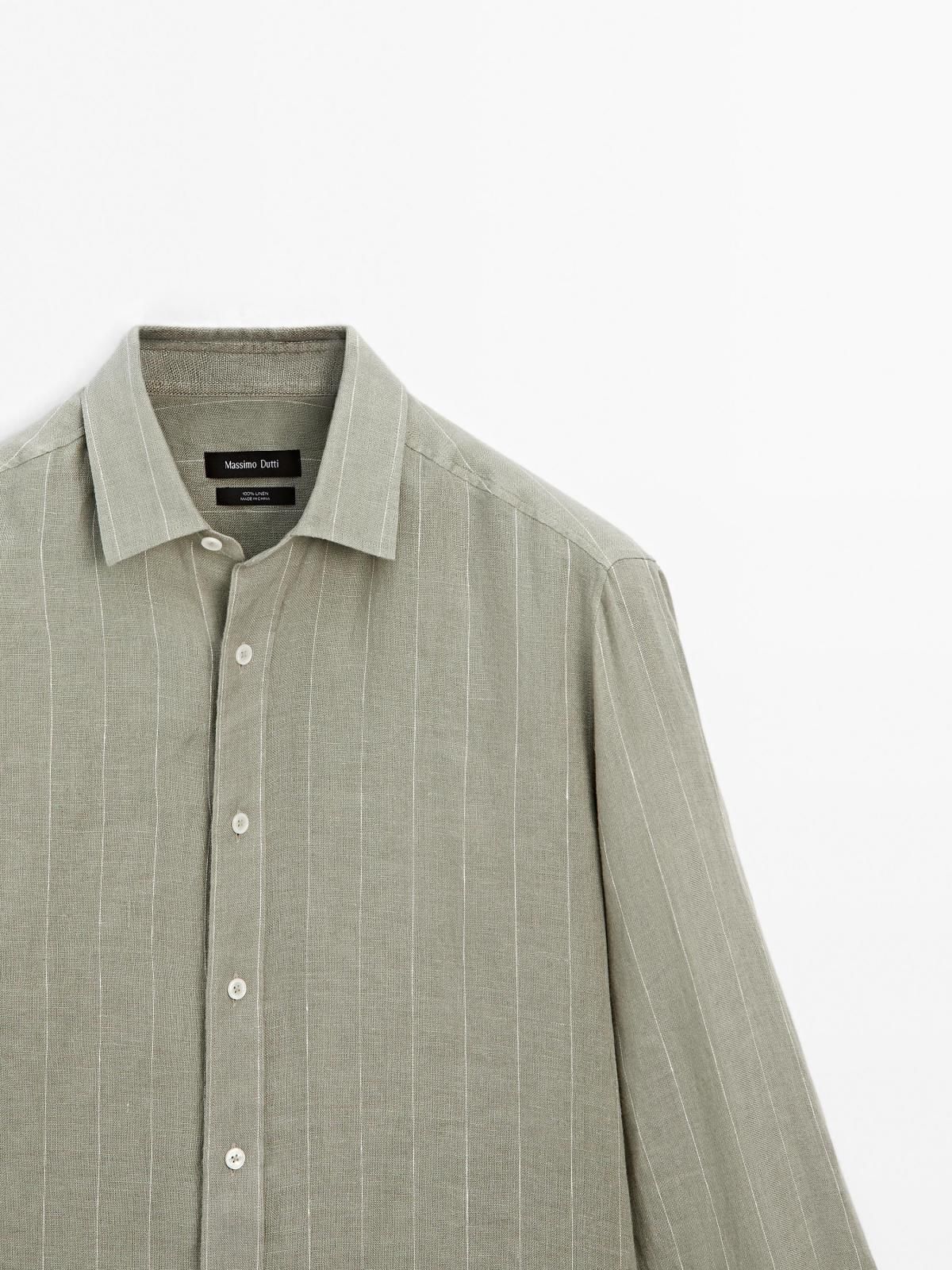 마시모두띠 리넨 스트라이프 레귤러핏 긴팔셔츠 1754/251 PALE GREEN - 상세 이미지 3