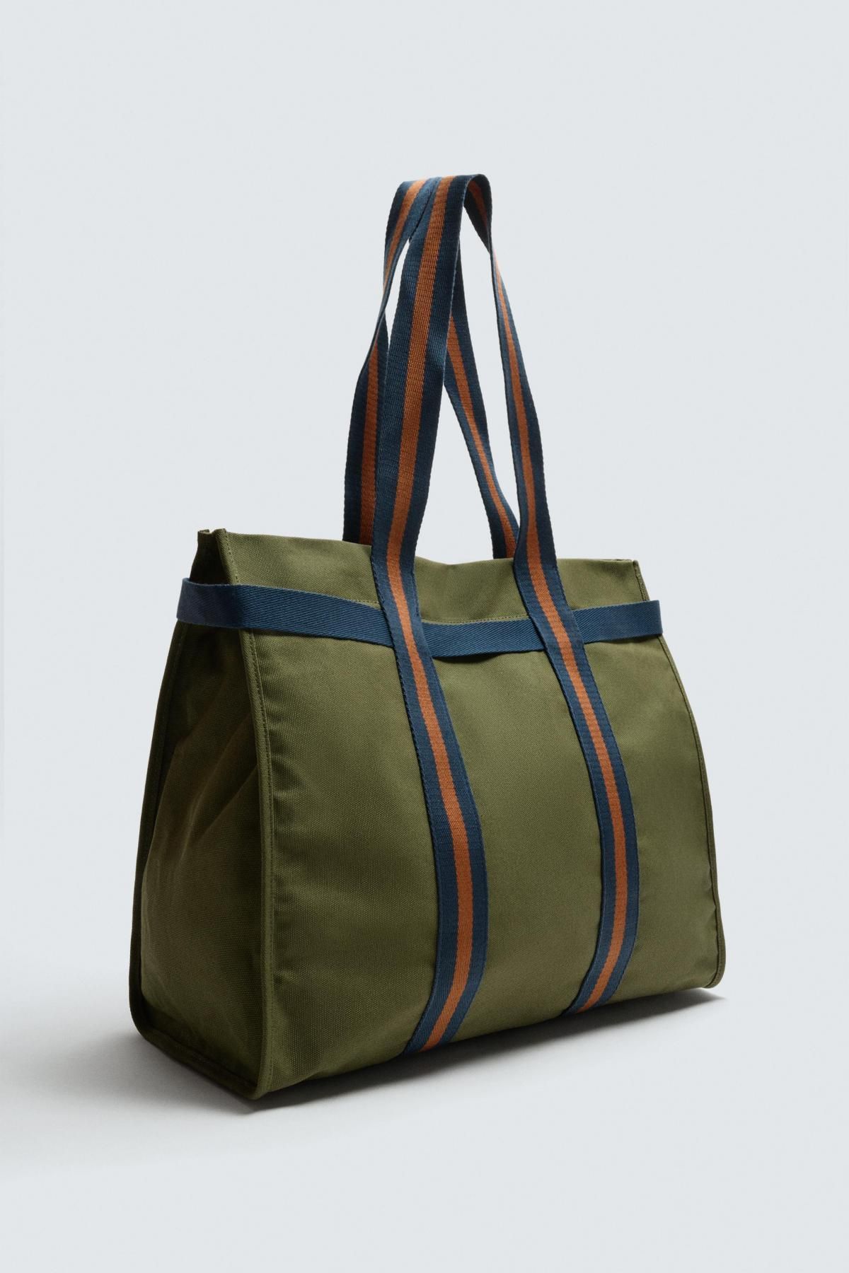 자라 캔버스 스트라이프 에코백 라지 숄더 토트백 3326/620 KHAKI GREEN - 상세 이미지 2