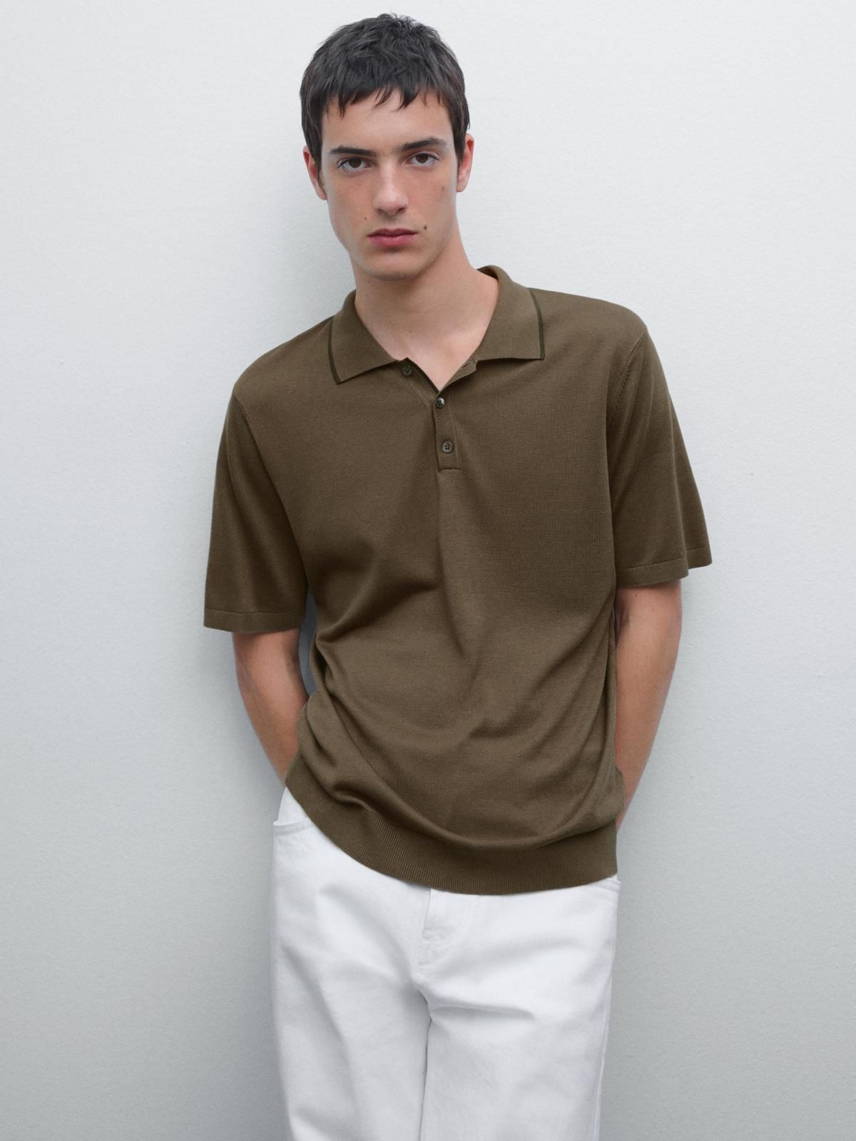 마시모두띠 브라운 코튼블렌드 칼라디테일 반팔 니트 폴로셔츠 0963/217 BEIGE - 상세 이미지 3