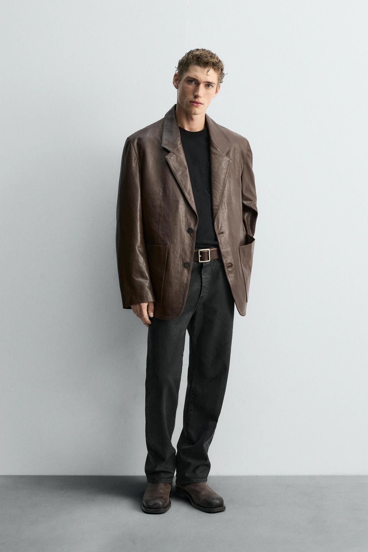 자라 프리미엄 레더 테일러드 블레이저 4720/301 BROWN - 상세 이미지 2