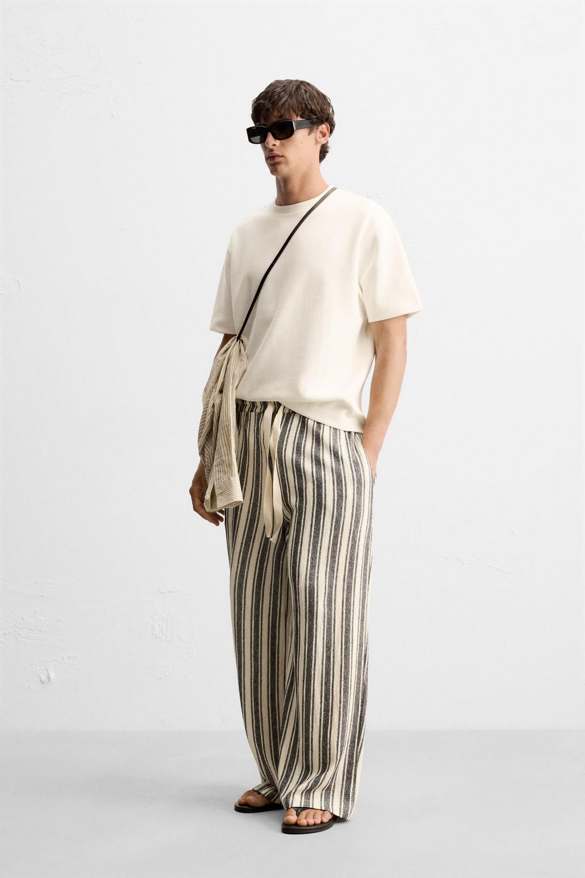 자라 스트라이프 와이드 테크니컬 자카드 팬츠 5039/313 WHITE / NAVY - 상세 이미지 2