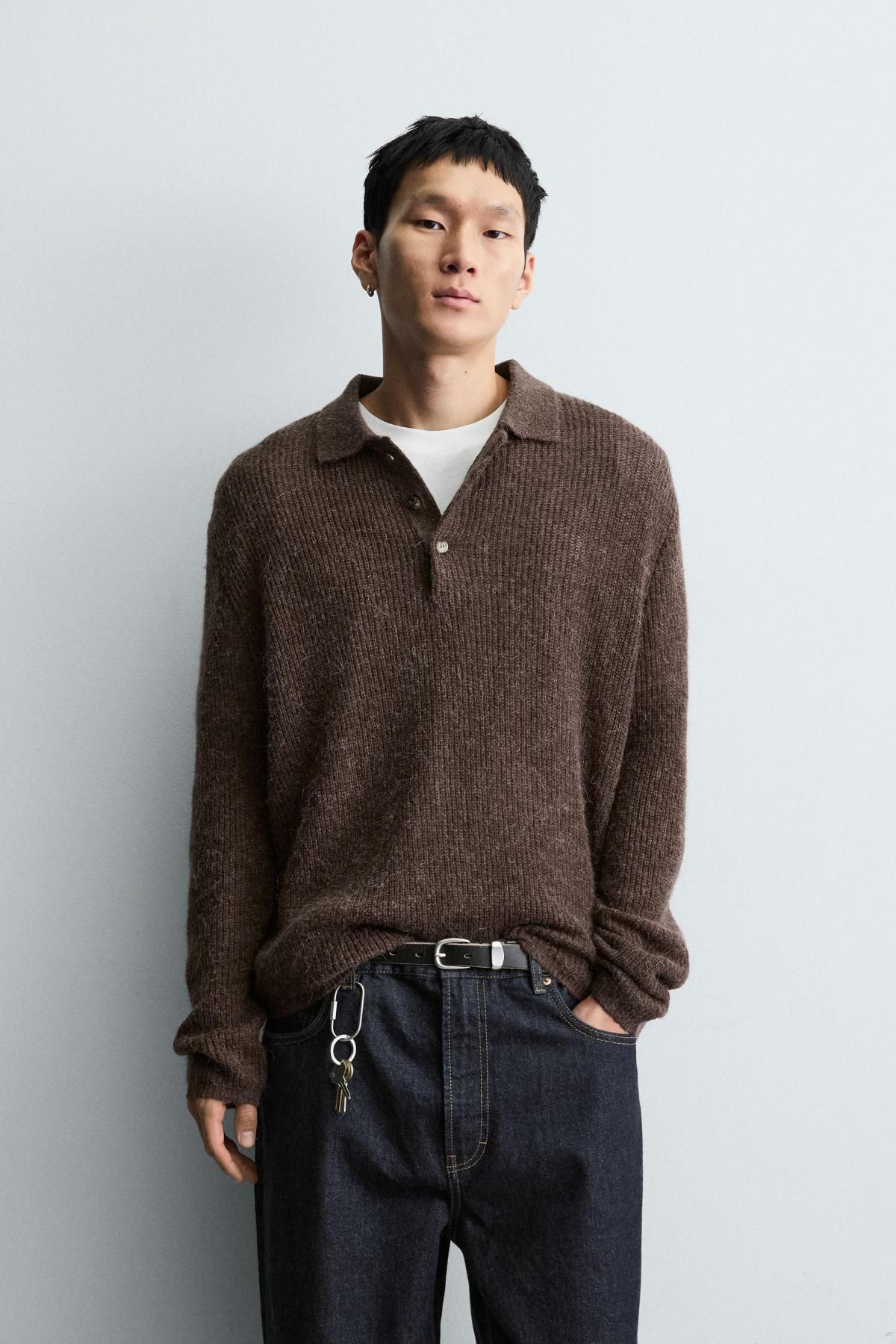 자라 텍스처 브라운 니트 긴팔 폴로 셔츠 2142/316 BROWN - 상세 이미지 3