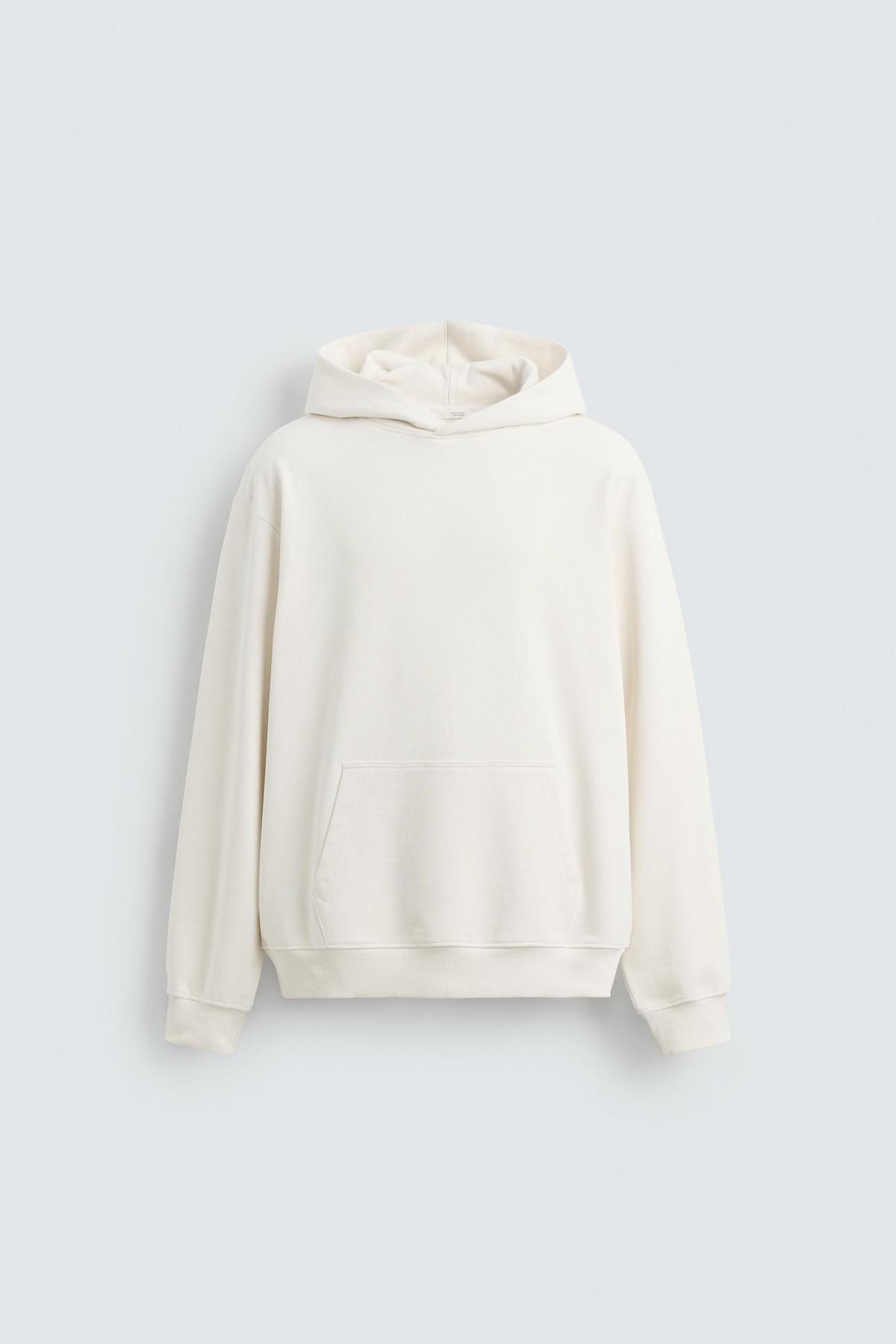 자라 베이직 오버핏 아이보리 코튼 후드 스웨트셔츠 0761/370 OYSTER-WHITE - 메인 이미지