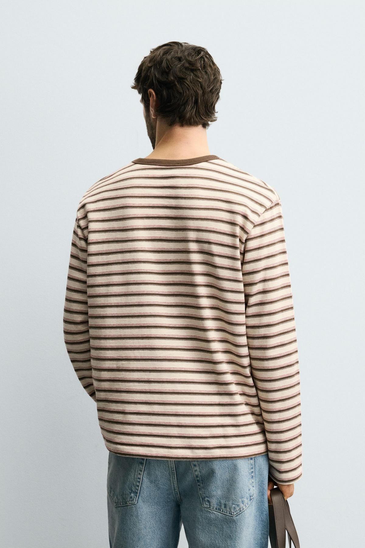 자라 스트라이프 레귤러핏 긴팔 티셔츠 0526/312 BEIGE-BROWN - 상세 이미지 4