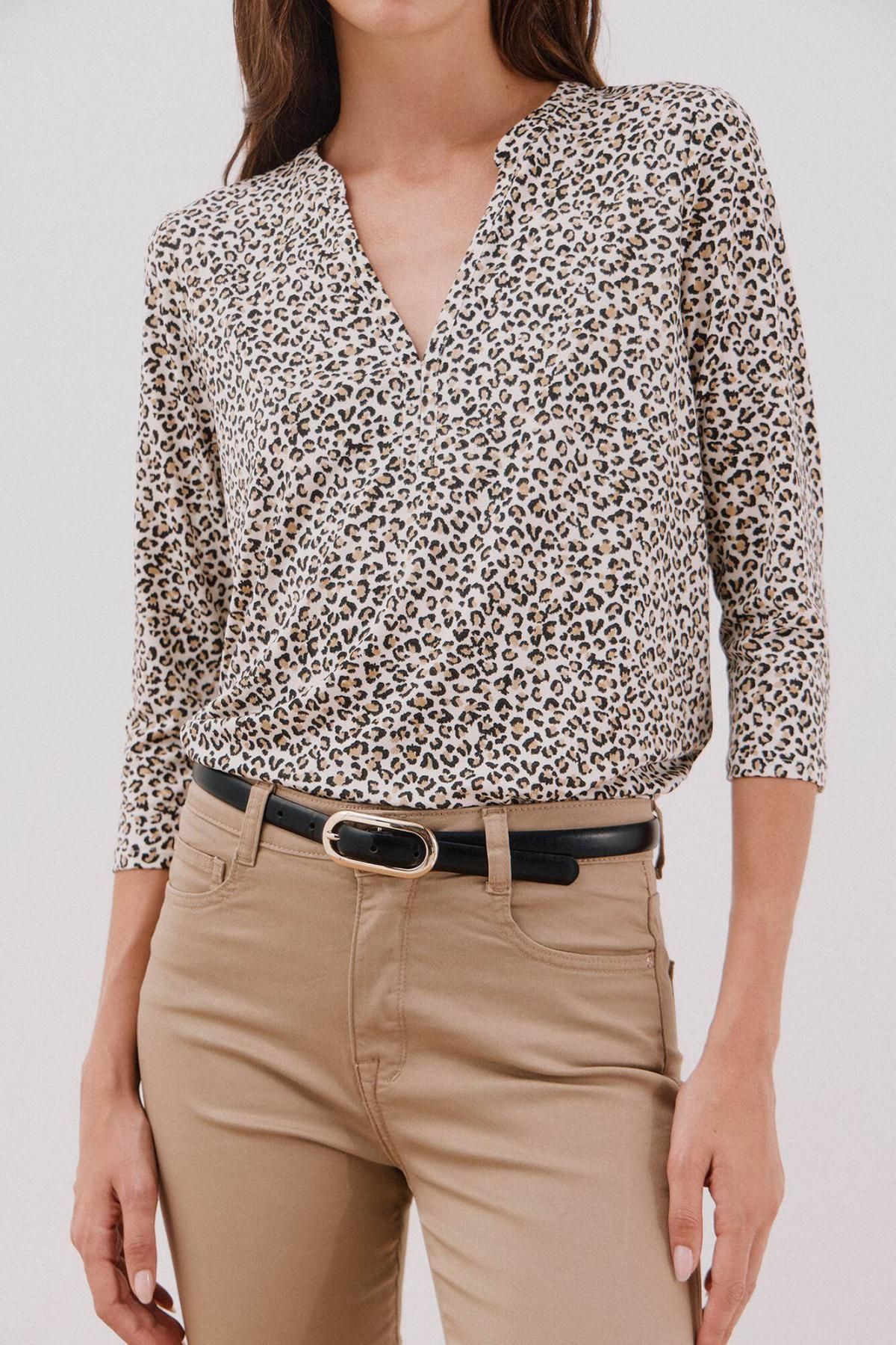 꼬르떼피엘 레오파드 패턴 프렌치 소매 블라우스 6322479 ESTAMPADO BLANCO - 상세 이미지 2