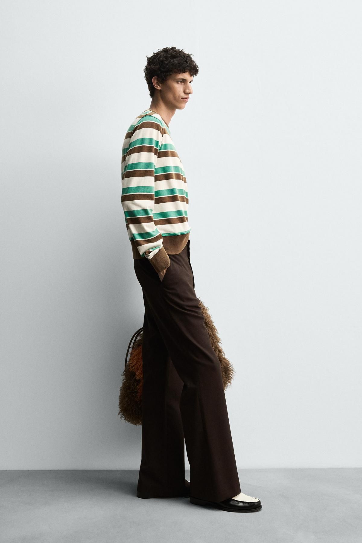자라 스트라이프 코튼 긴팔 티셔츠 X 해리 램버트 디즈니 1887/302 BROWN / GREEN - 상세 이미지 5