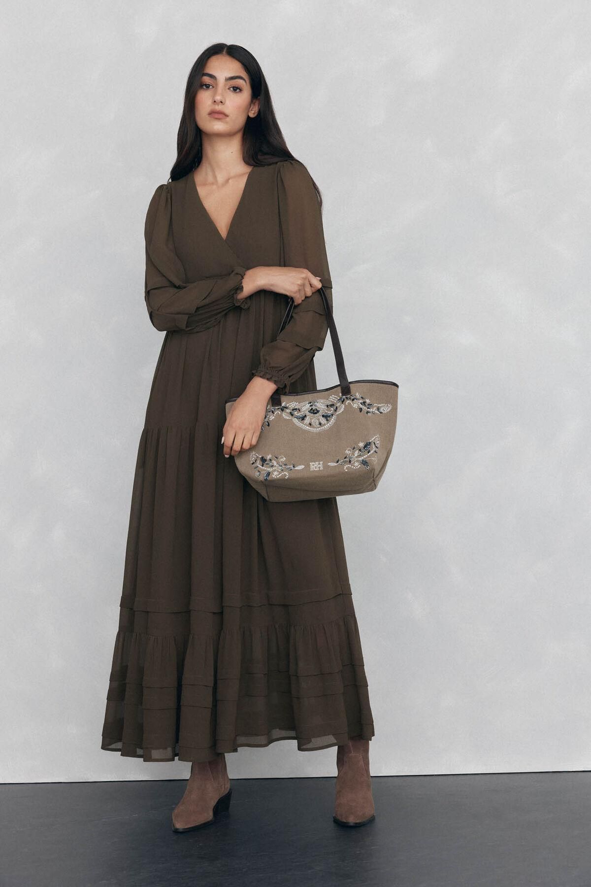 페드로 델 이에로 플루이드 브이넥 셔링 롱 원피스 3812201 VERDE - 상품 이미지