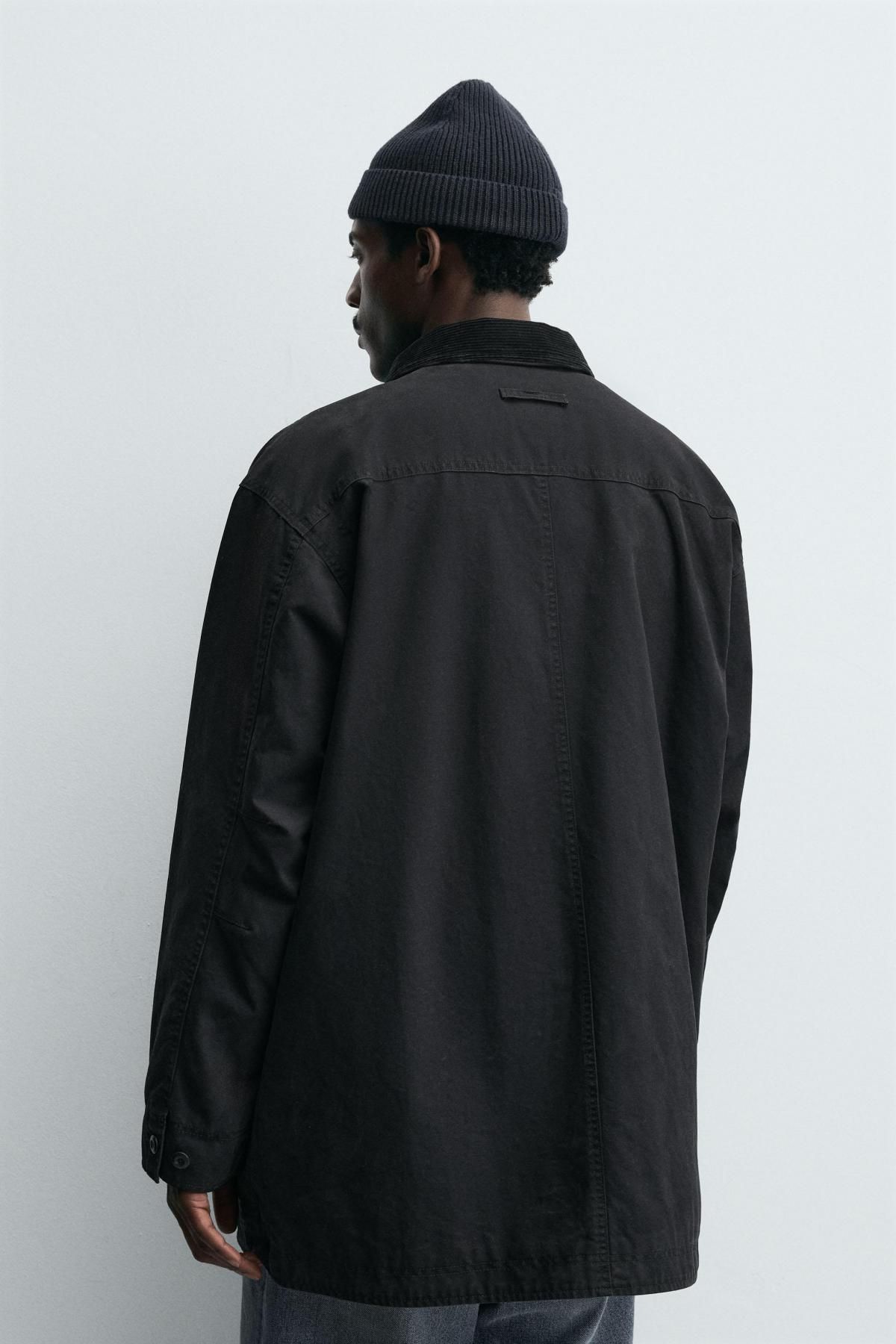 자라 코듀로이 카라 블랙 데님 트렌치코트 8491/380 BLACK - 상세 이미지 4
