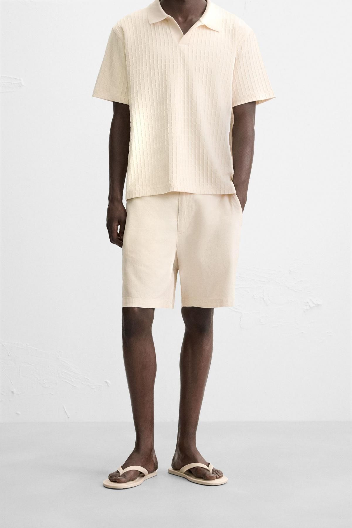 자라 베이직 코튼리넨 반바지 4391/305 LIGHT BEIGE - 상세 이미지 3