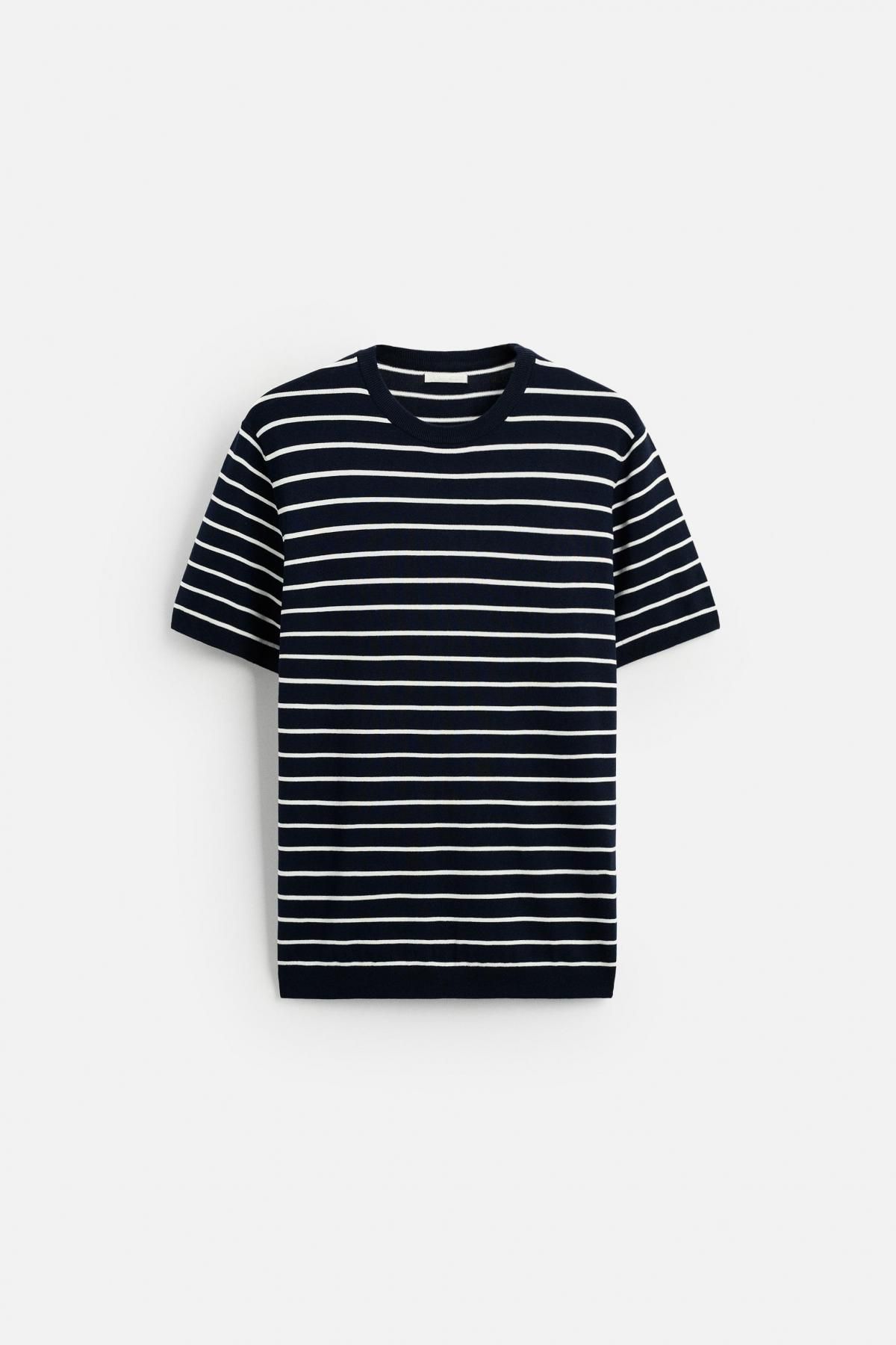 자라 스트라이프 미니멀 비스코스 블렌드 니트 반팔 티셔츠 0304/406 STRIPED - 메인 이미지