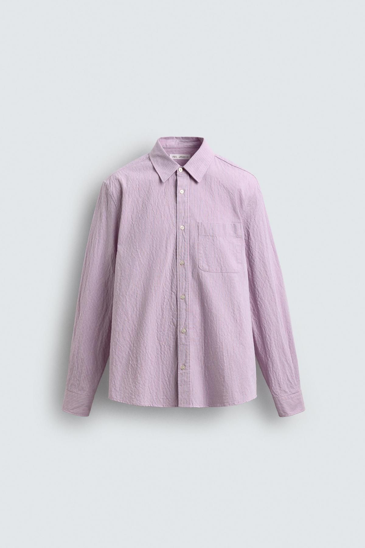자라 스트라이프 워시드 테크니컬 긴팔 셔츠 5917/117 PINK / MAUVE - 메인 이미지