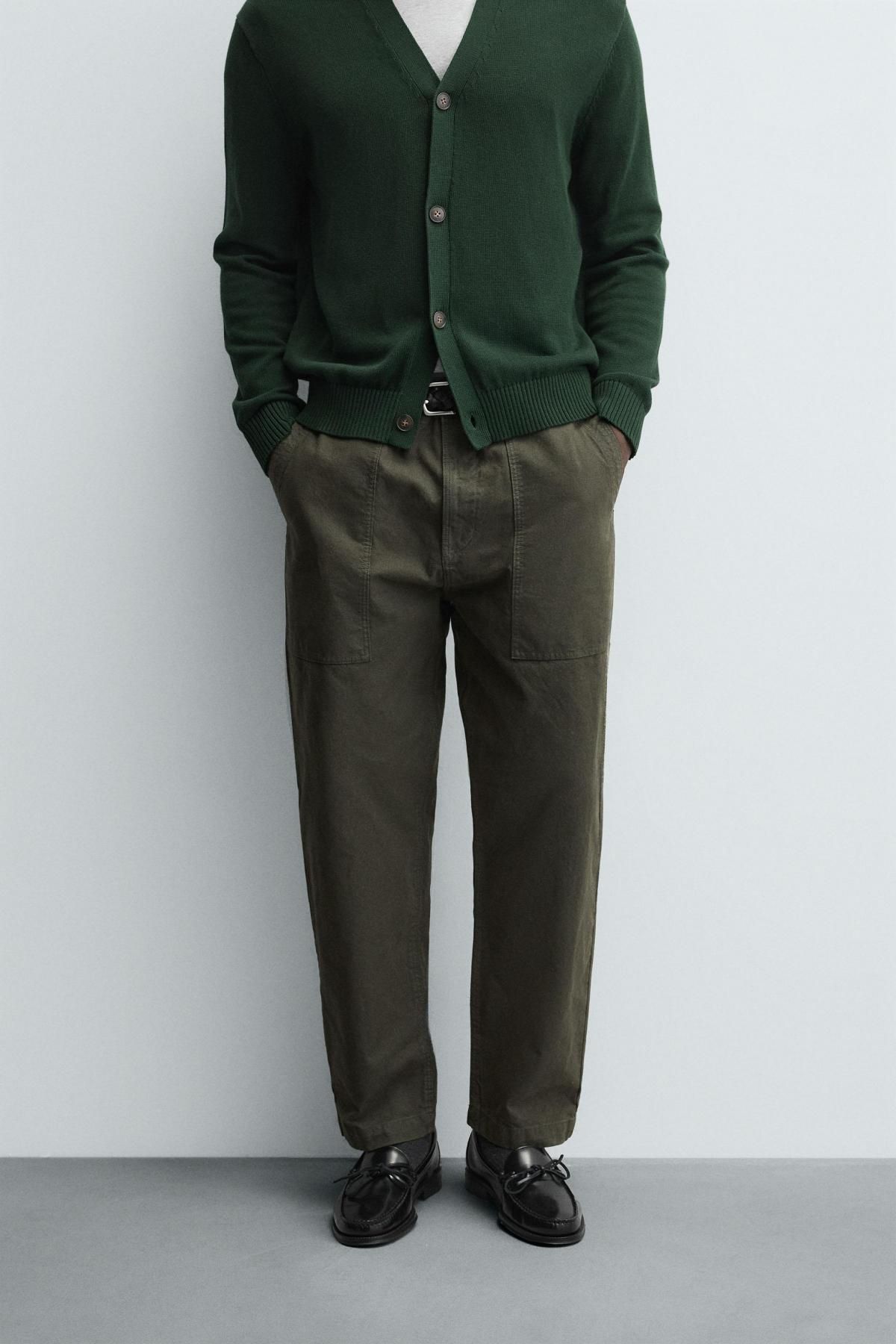 자라 워시드 코튼 테크니컬 스트레이트핏 팬츠 7147/435 DARK KHAKI - 상세 이미지 3