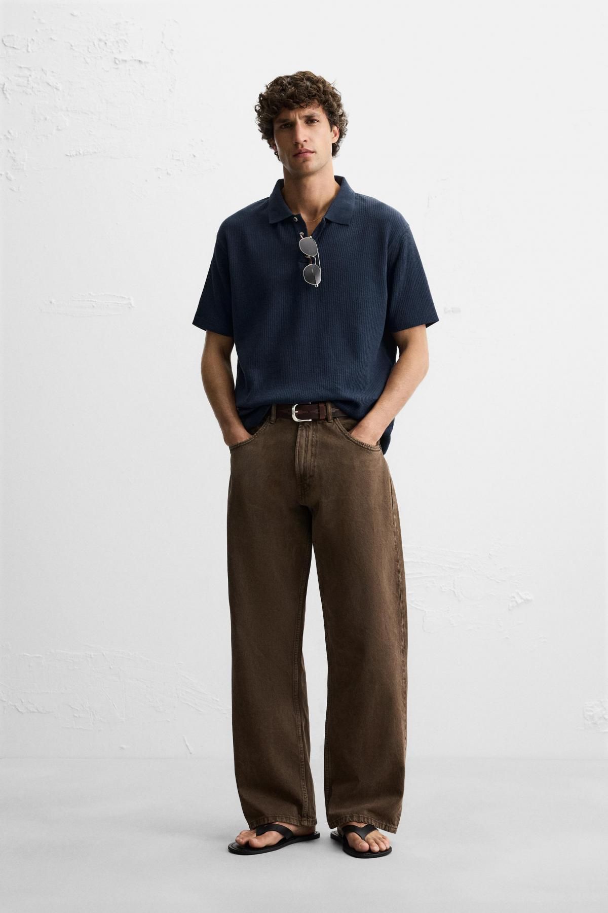 자라 베이직 테크니컬 버티컬 텍스처 반팔 폴로셔츠 0526/405 NAVY BLUE - 상세 이미지 2