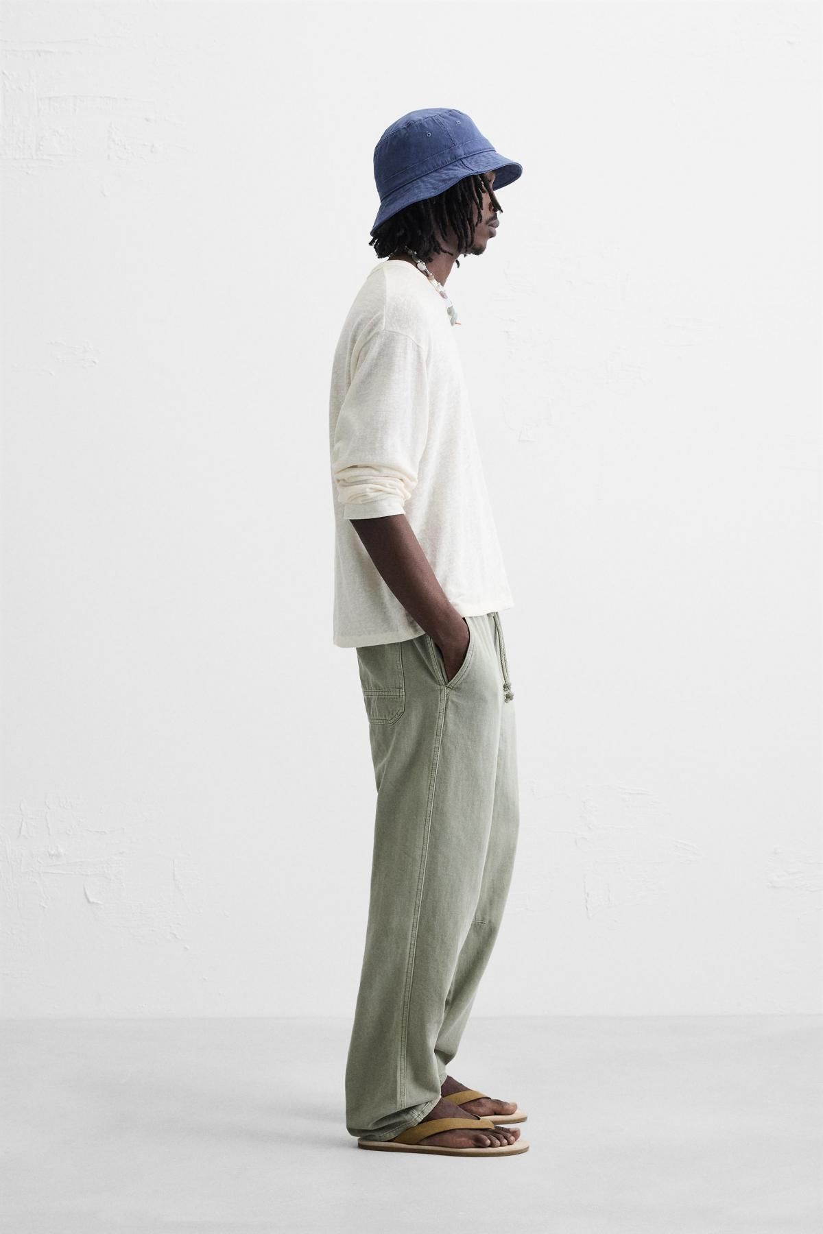 자라 코튼 린넨 와이드 팬츠 4575/406 LIGHT KHAKI - 상세 이미지 4