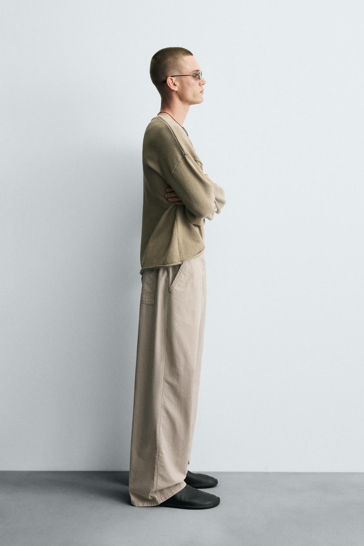 자라 코튼 스트라이프 릴랙스핏 와이드 팬츠 5862/390 STRIPED - 상세 이미지 4