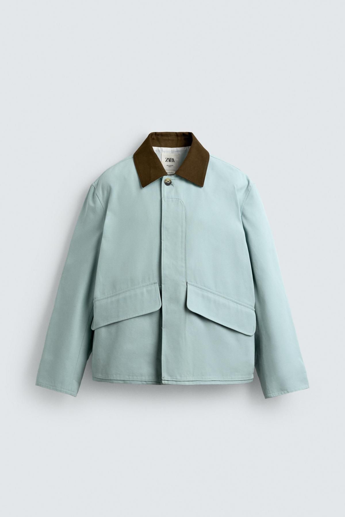 자라 테크니컬 배색카라 코튼 캔버스 재킷 4963/118 LIGHT BLUE - 메인 이미지