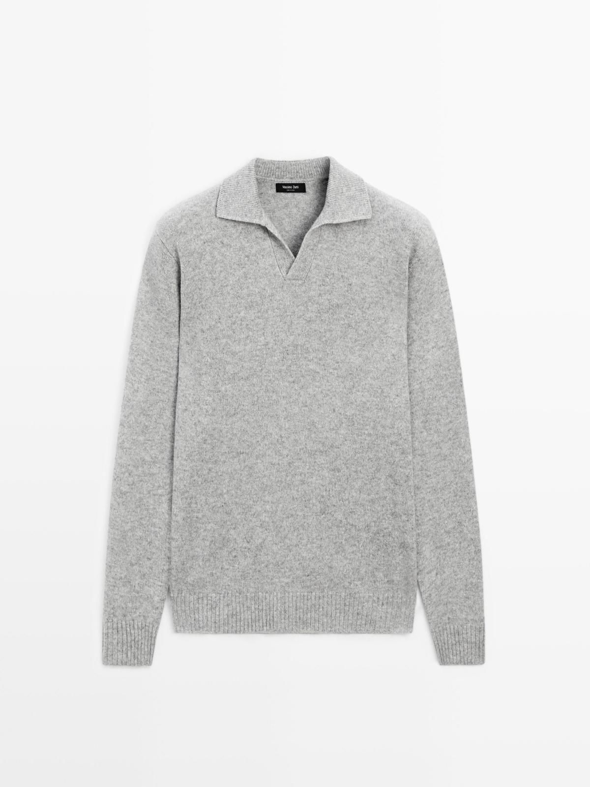 마시모두띠 미니멀 울블렌드 브이넥 폴로 니트 스웨터 1068/240 PALE GREY - 상품 이미지