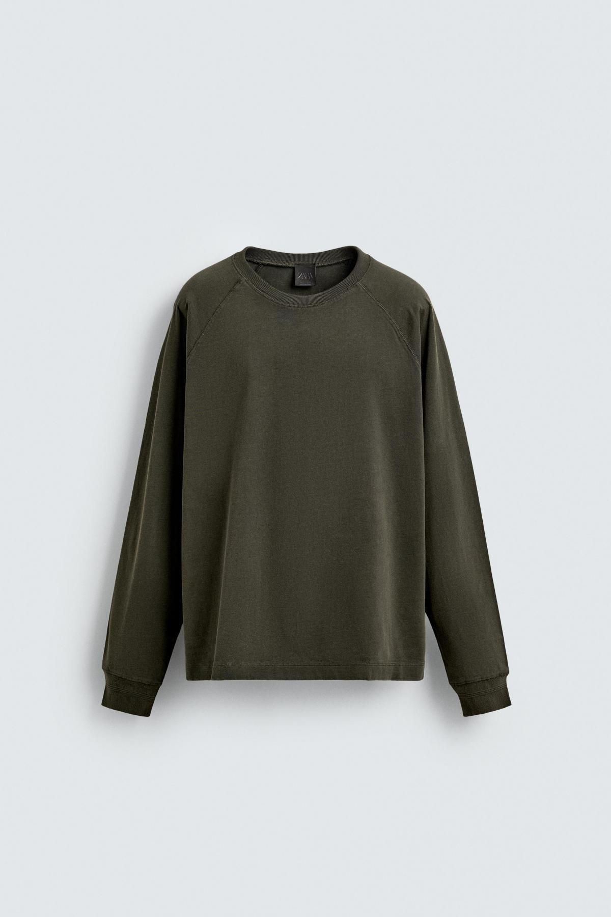 자라 워시드 릴랙스핏 라운드 긴팔 티셔츠 1887/311 WASHED GREEN - 메인 이미지
