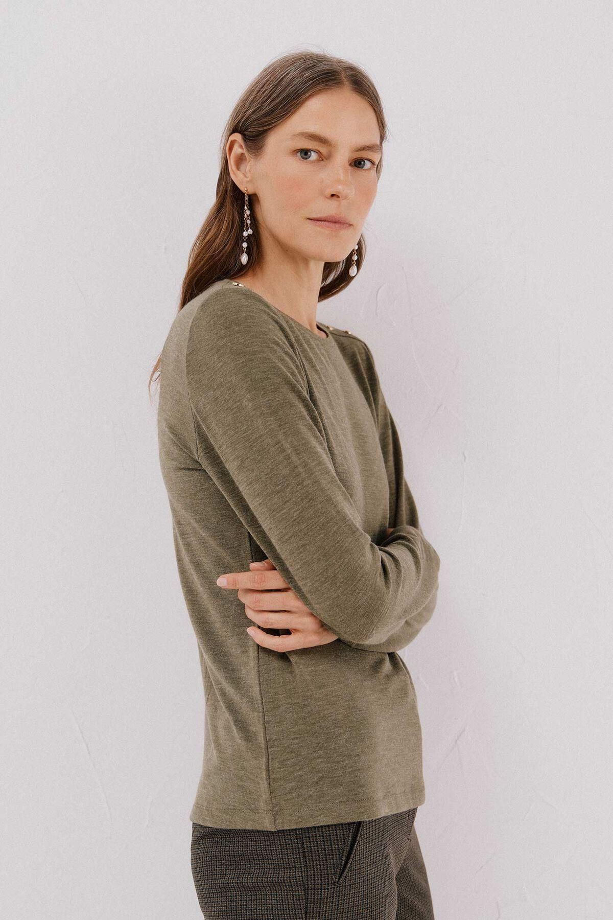 꼬르떼피엘 골드 버튼 라운드넥 긴팔 티셔츠 6322482 VERDE - 상품 이미지