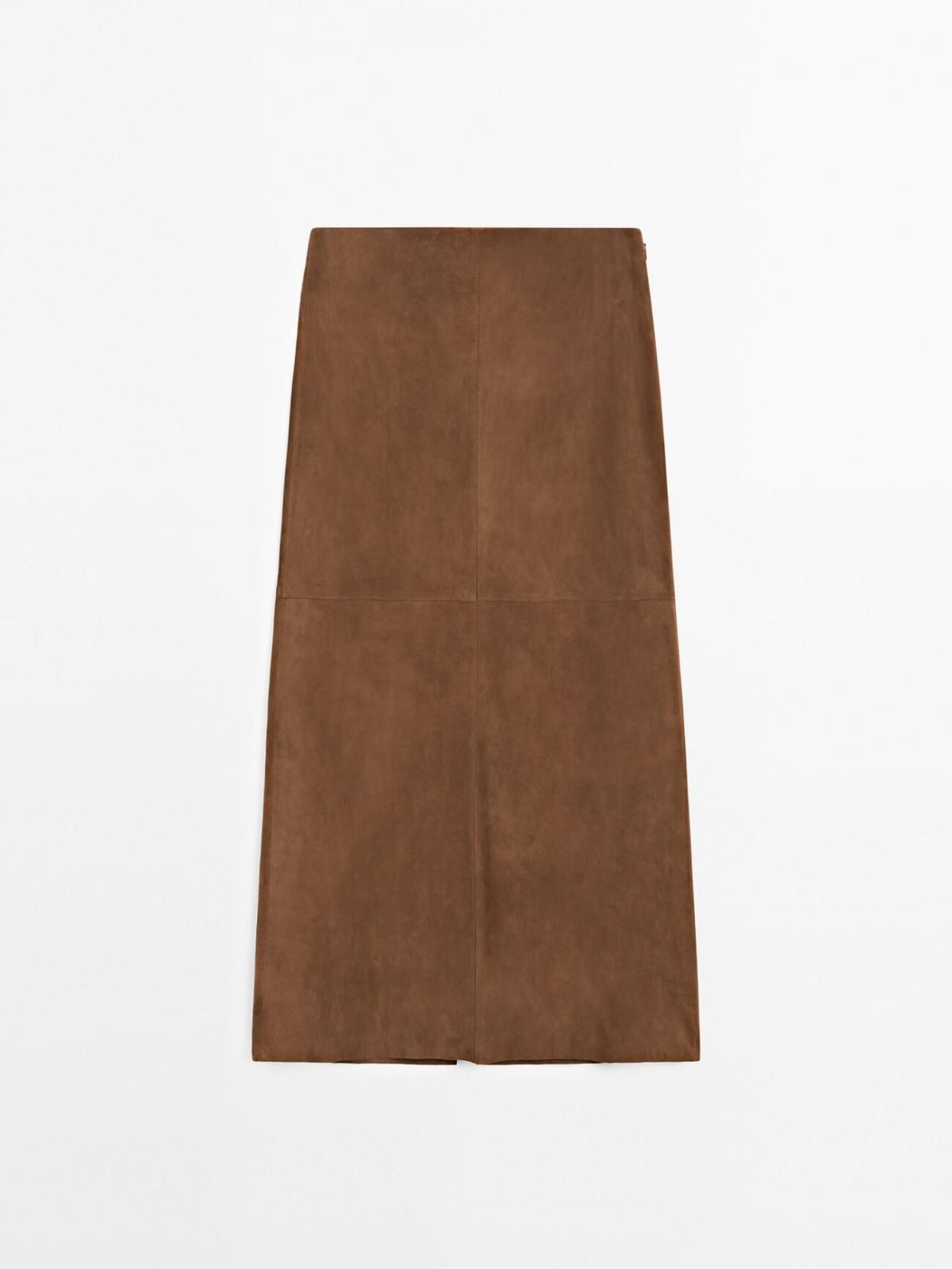 마시모두띠 스웨이드 레더 미디 스커트 5338/998 BROWN - 상품 이미지