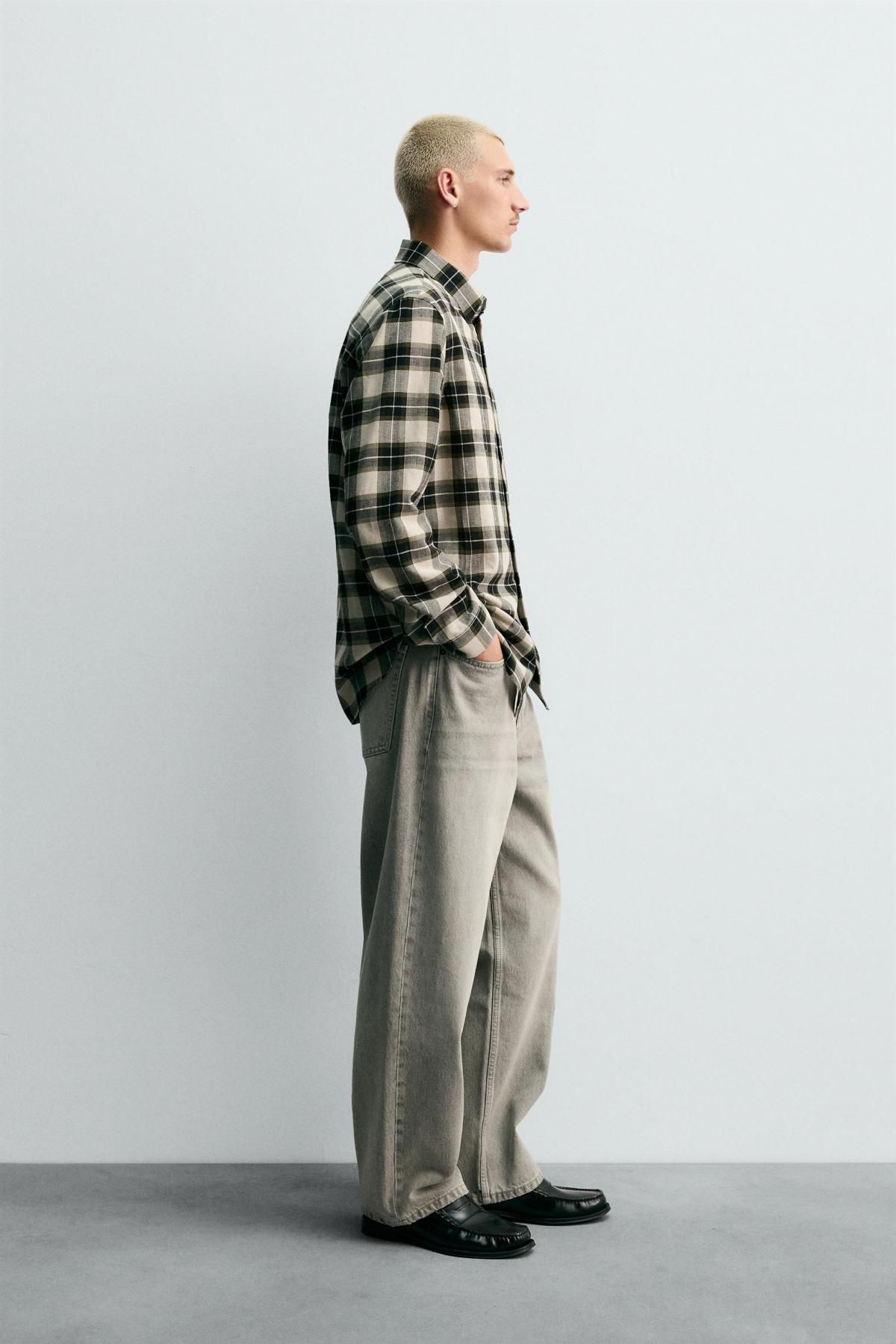 자라 테크니컬 울 블렌드 체크 긴팔 셔츠 6527/977 GREEN / ECRU - 상세 이미지 5