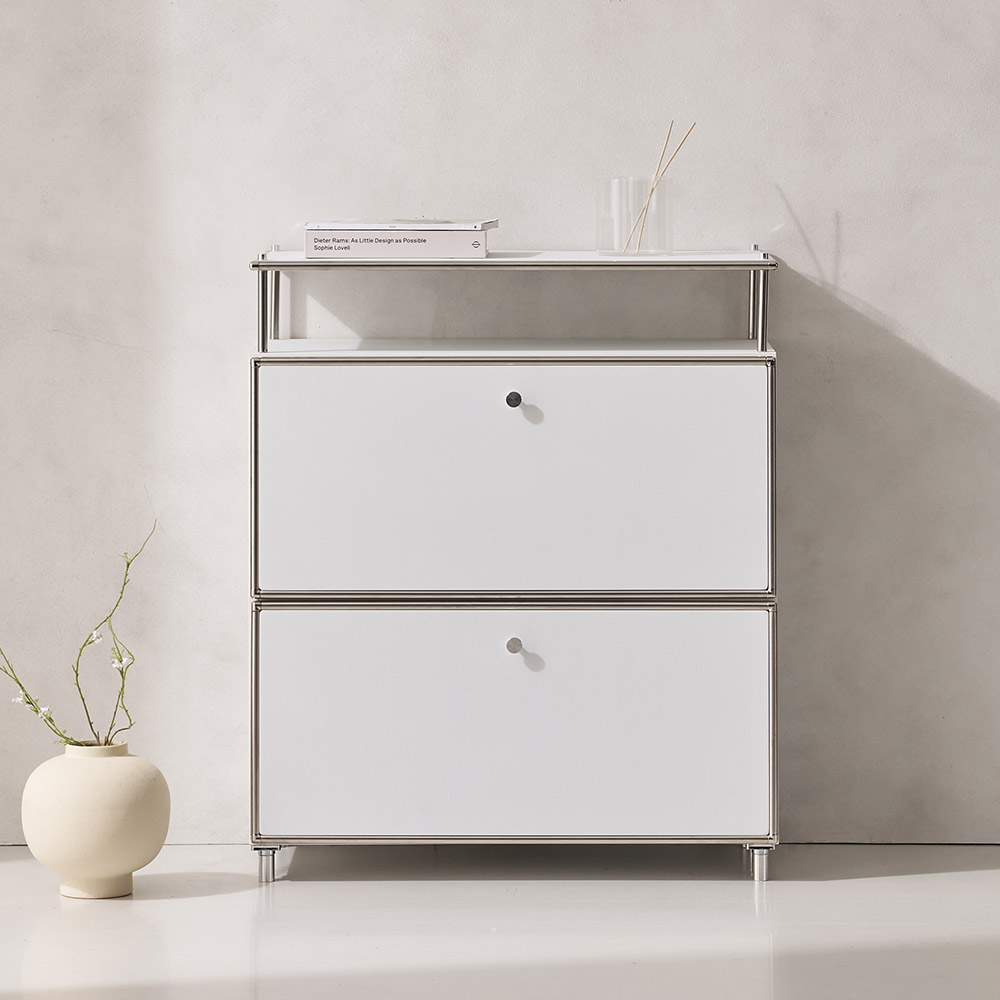 플로이 모듈가구 미드센츄리 선반 수납 서랍장 800x400x940, 2단, 화이트 MWF359C