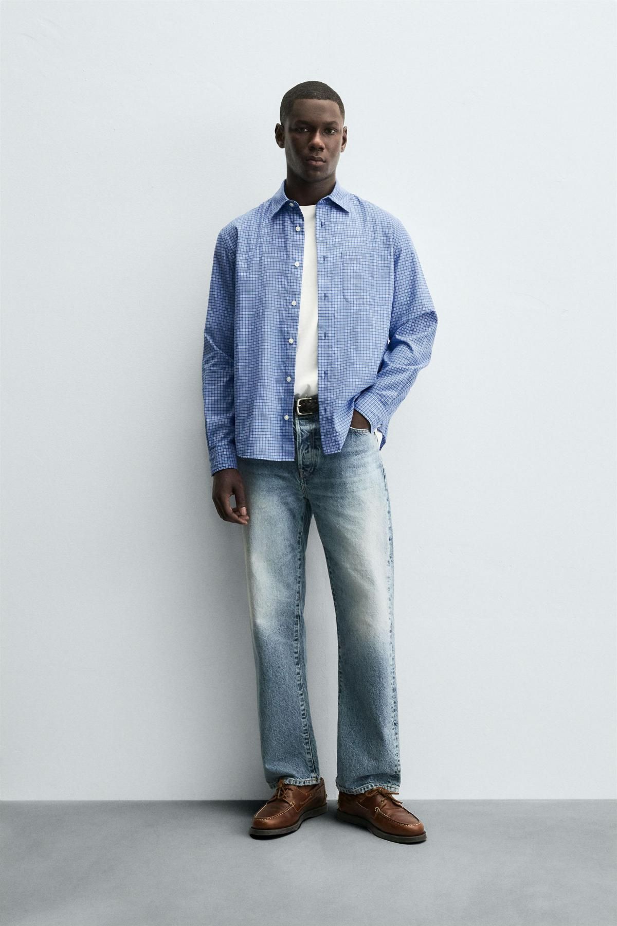 자라 체크 코튼블렌드 포켓 긴팔 셔츠 7545/001 BLUE/WHITE - 상세 이미지 2