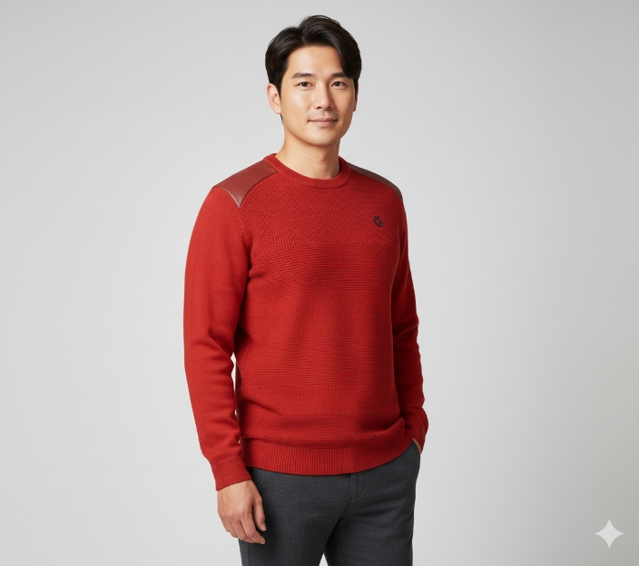 팬텀골프 남성 간절기 스웨터 스웨이드 패치 필드 골프웨어 니트 티셔츠 - 상세 이미지 3