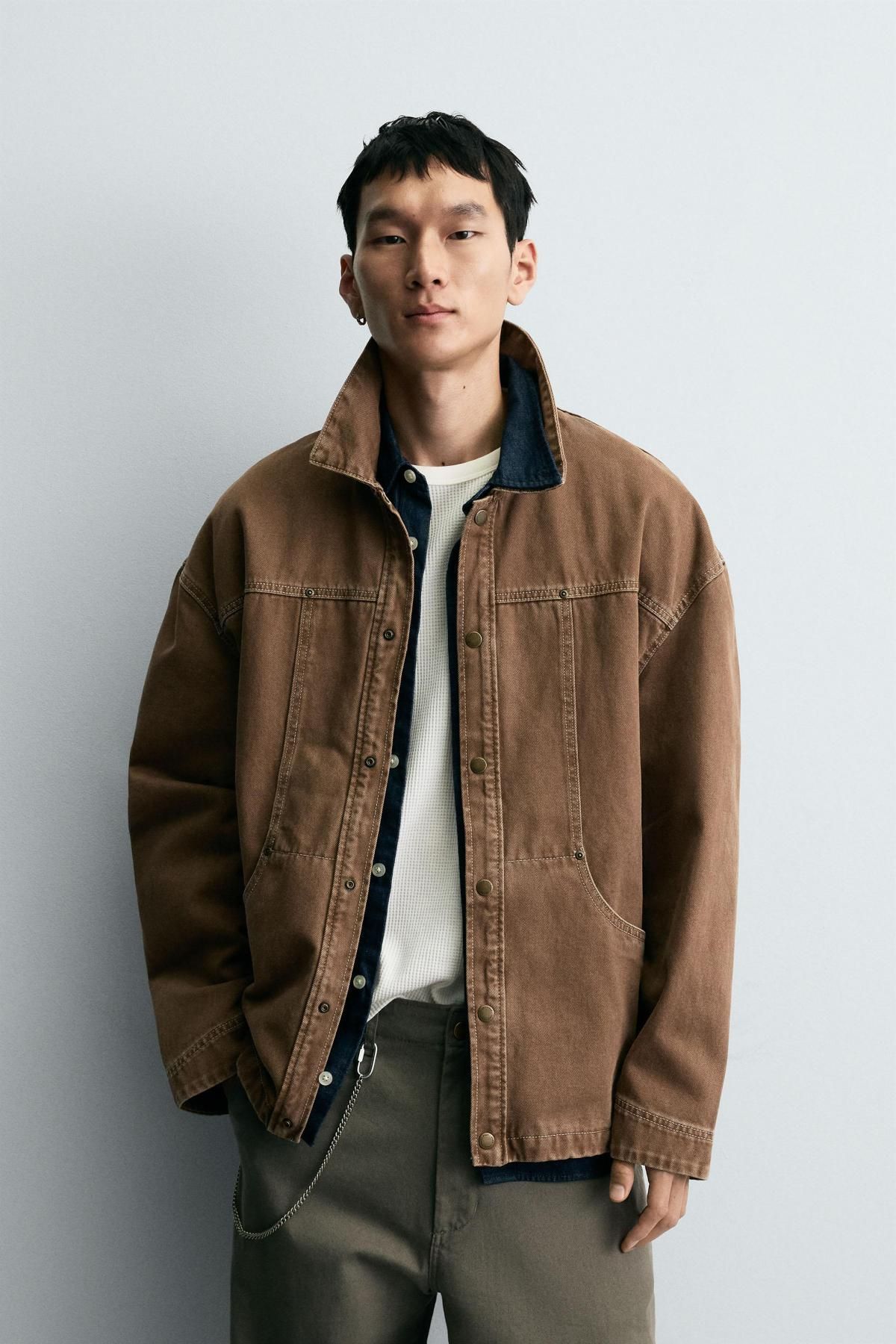 자라 코튼 포켓 브라운 워시드 스트럭처 오버셔츠 6987/302 LIGHT BROWN - 상세 이미지 3