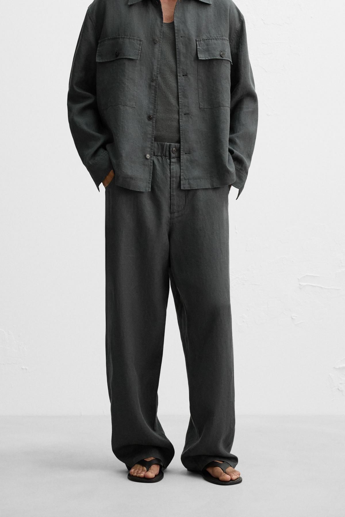 자라 헴프 릴랙스핏 와이드 팬츠 5344/410 ANTHRACITE GREY - 메인 이미지
