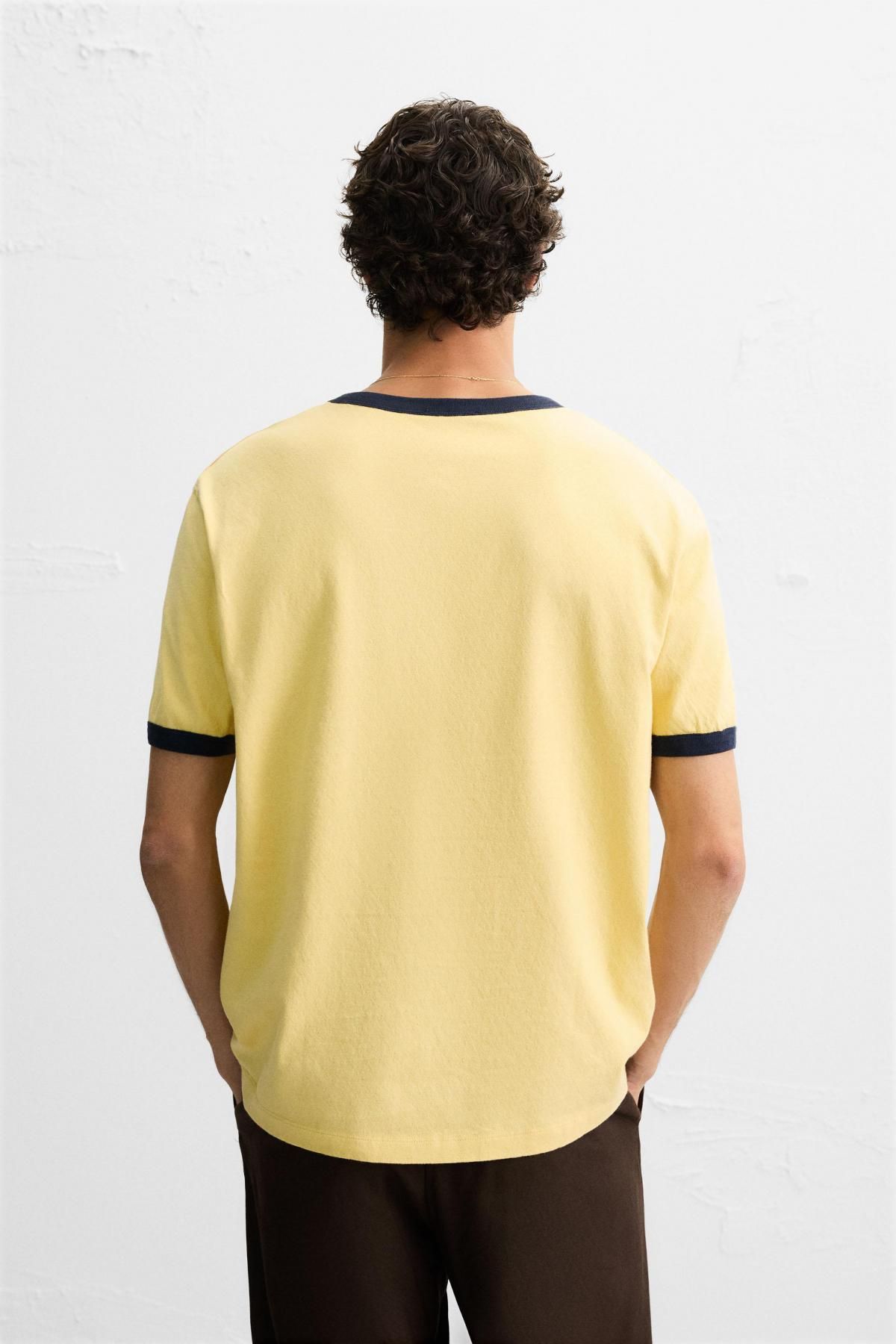 자라 워시드 레귤러핏 콘트라스트 자수 반팔 티셔츠 6224/300 YELLOW - 상세 이미지 4